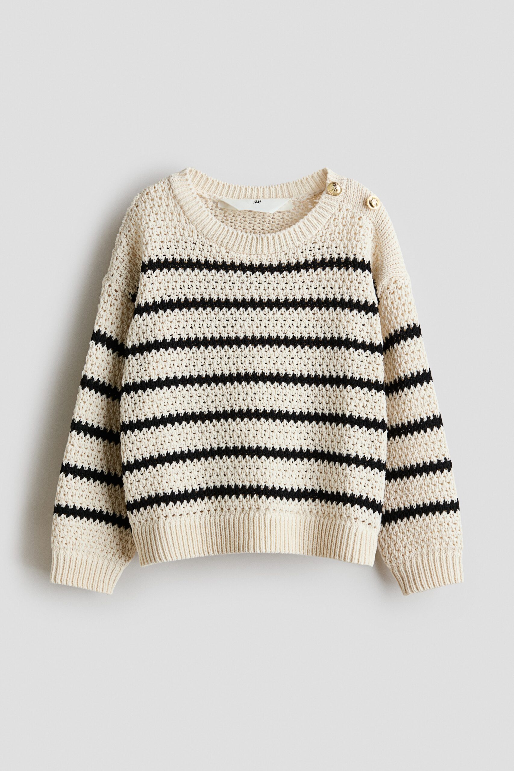 H & M - Ajourgebreide trui - Lichtbeige/Gestreept