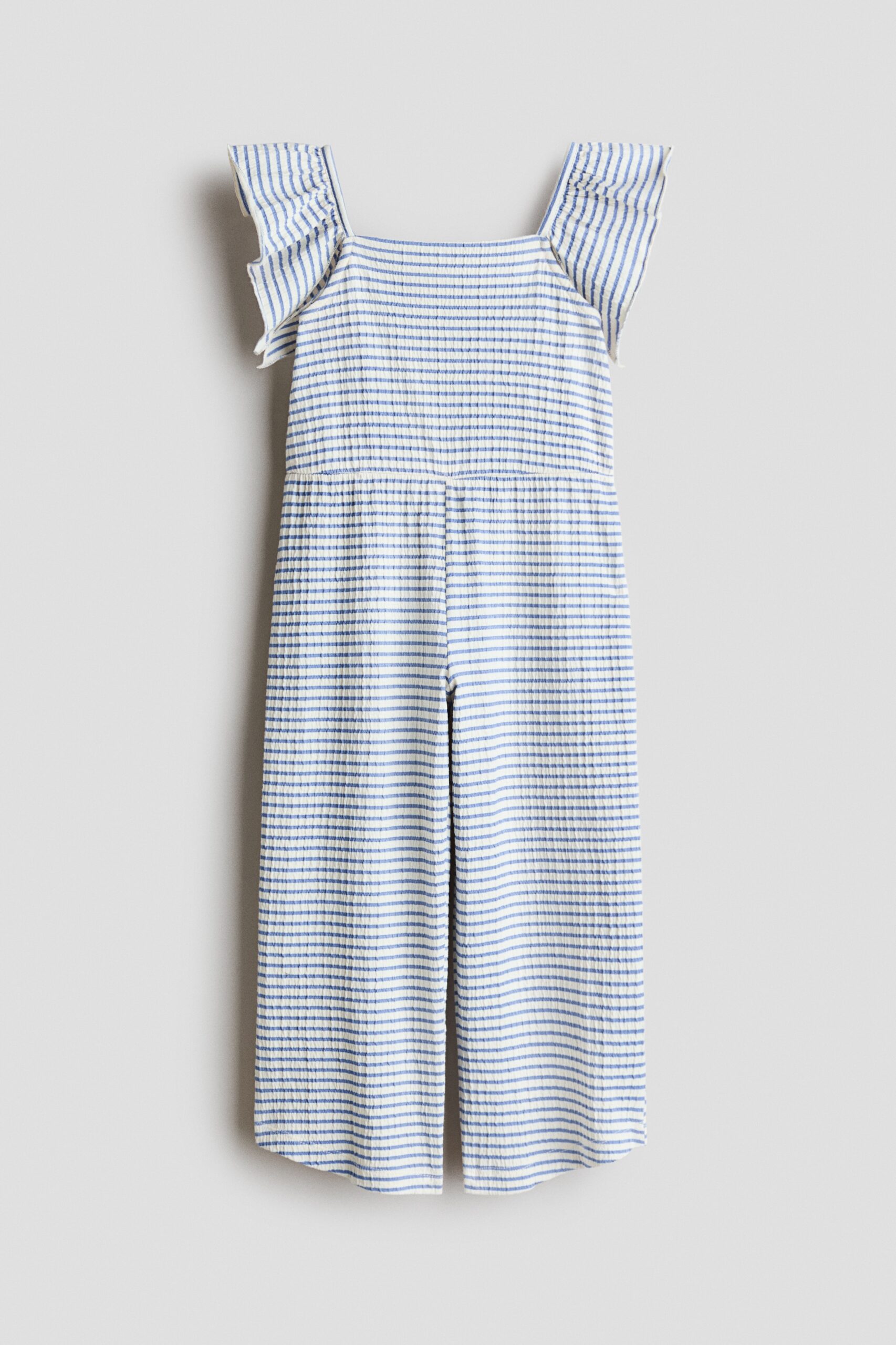 H & M - Jumpsuit van structuurtricot - Roomwit/Blauw Gestreept