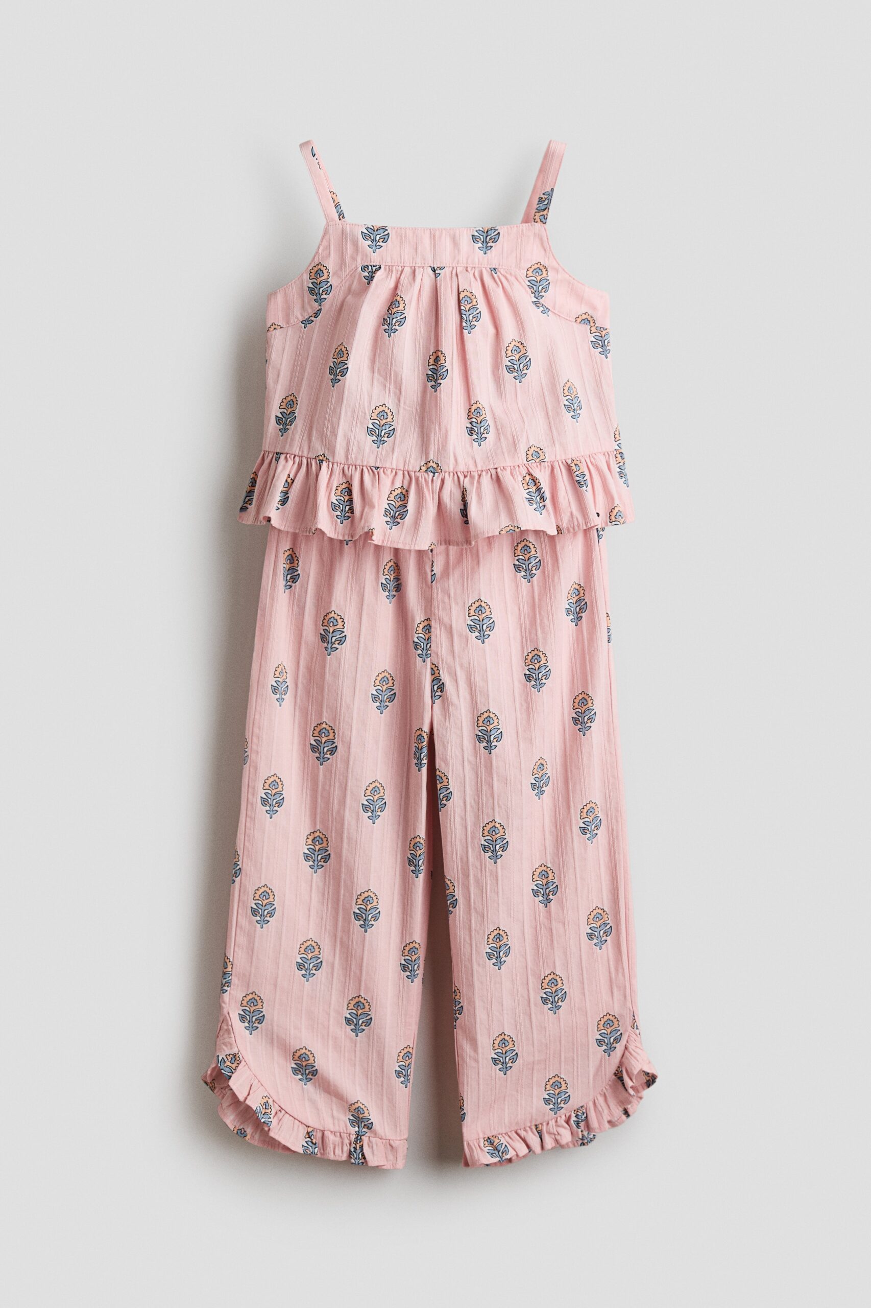H & M - Tweedelige katoenen set met volants - Dusty Roze/Dessin
