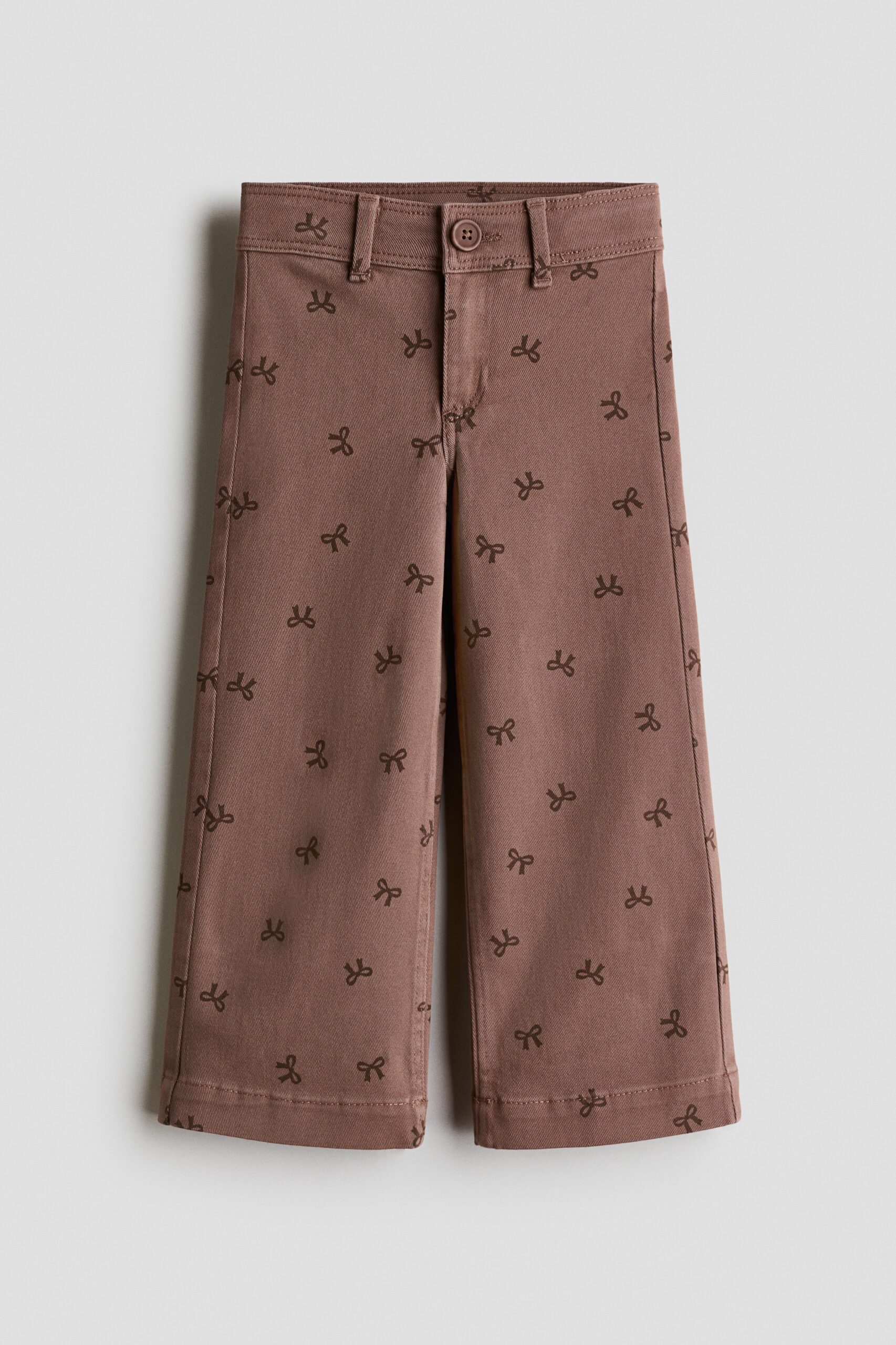 H & M - Wijde twill broek - Bruin/Strikjes