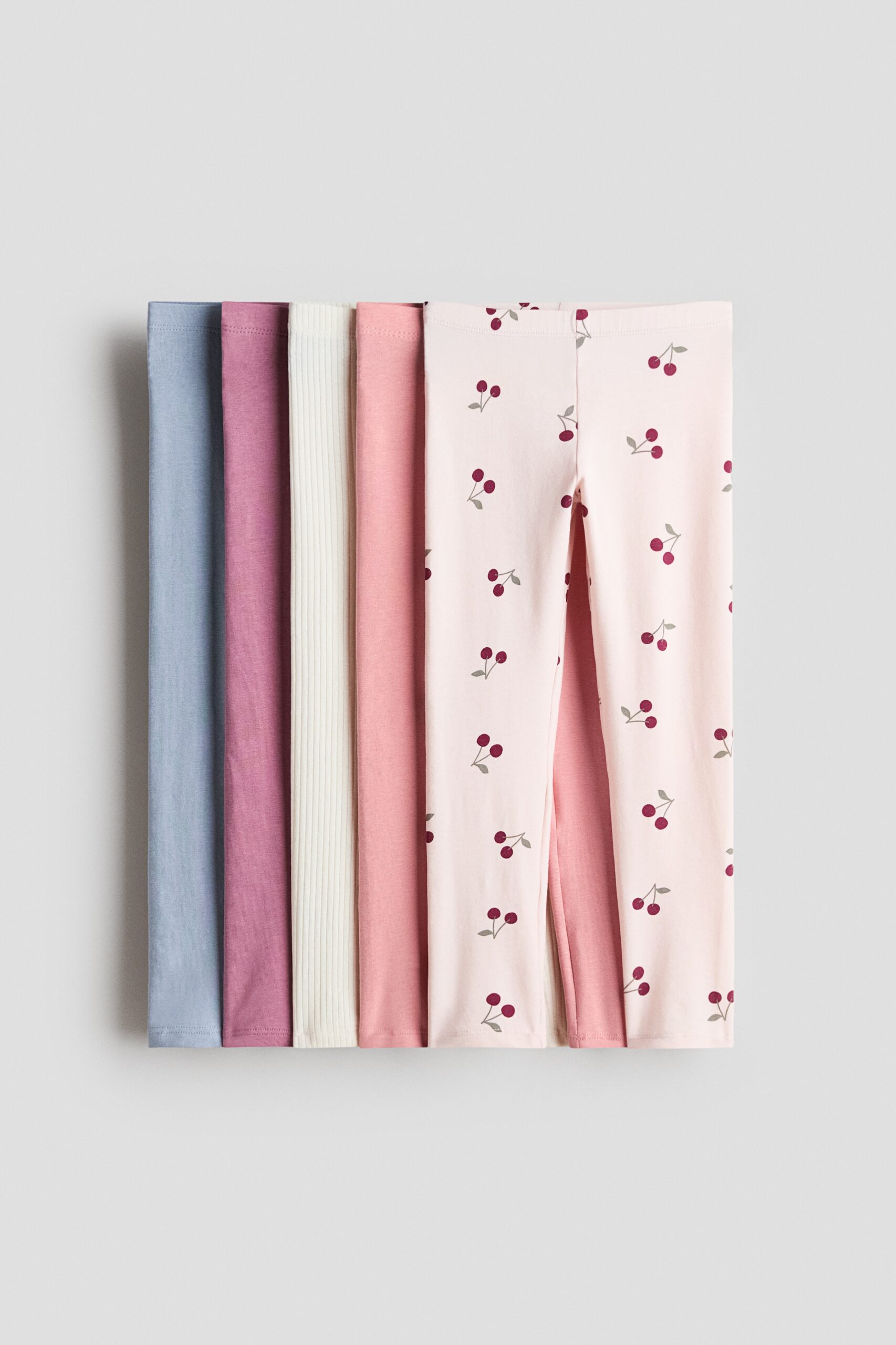 H & M - Set van 5 katoenen leggings - Lichtroze/Kersen