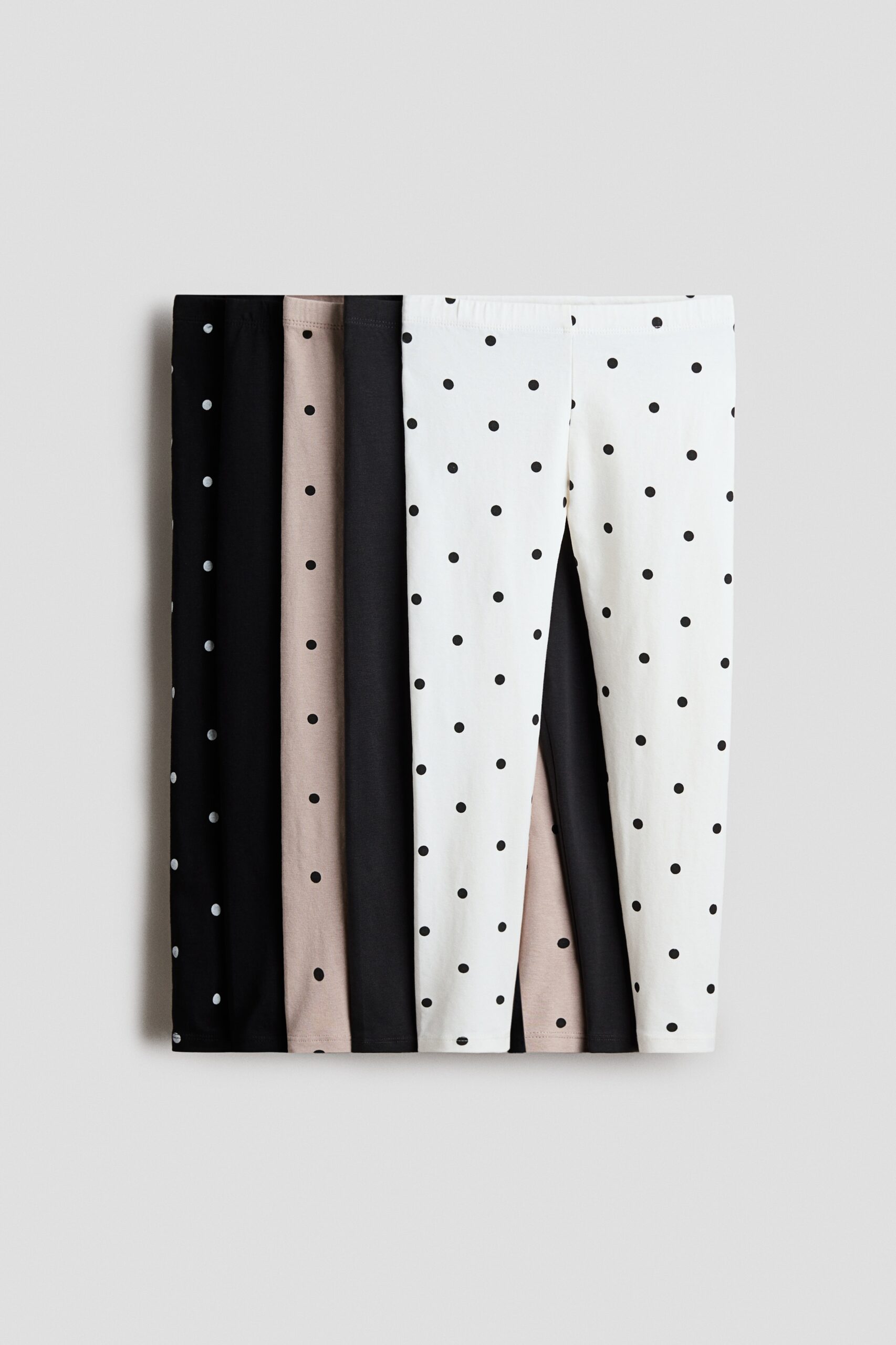H & M - Set van 5 tricot leggings - Wit/Polkadot