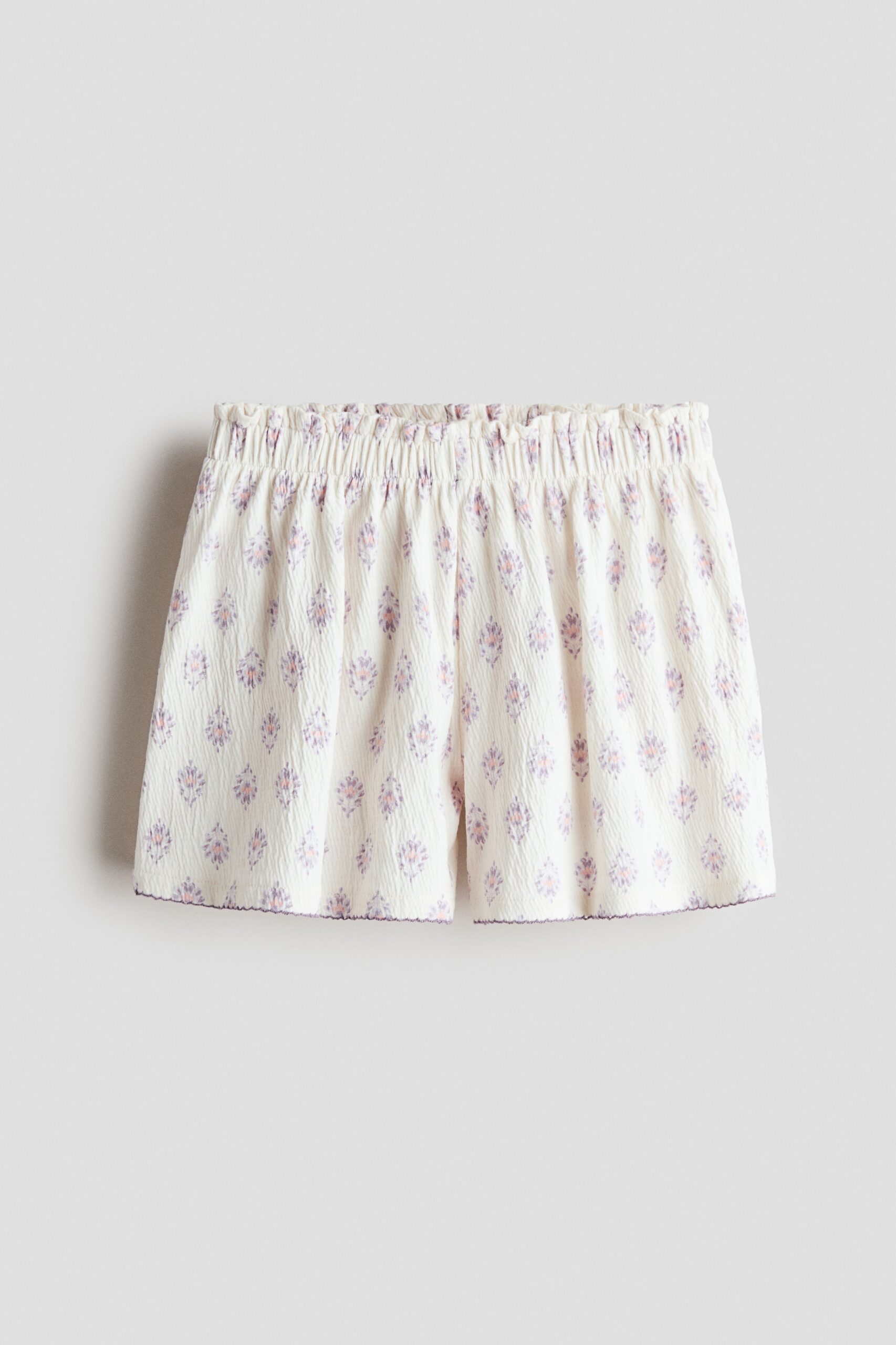 H & M - Tricot short van katoen met print - Roomwit/Bloemen