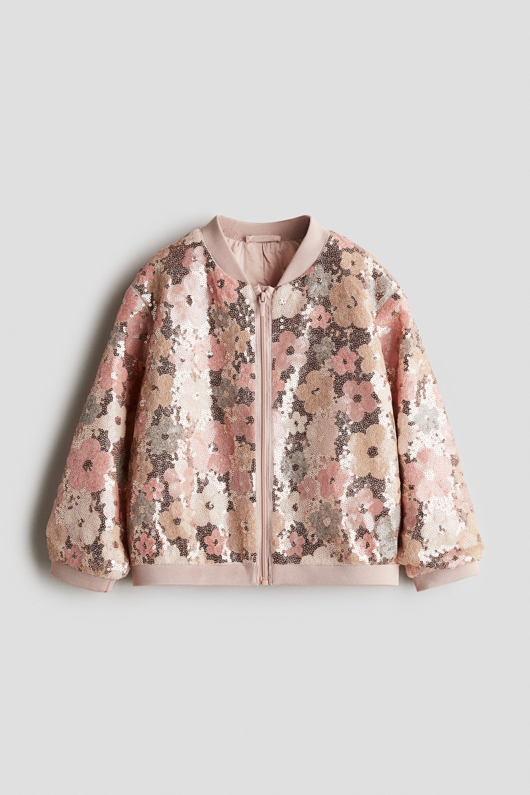 H & M - Pilotenjack met pailletten - Perzikroze/Bloemen