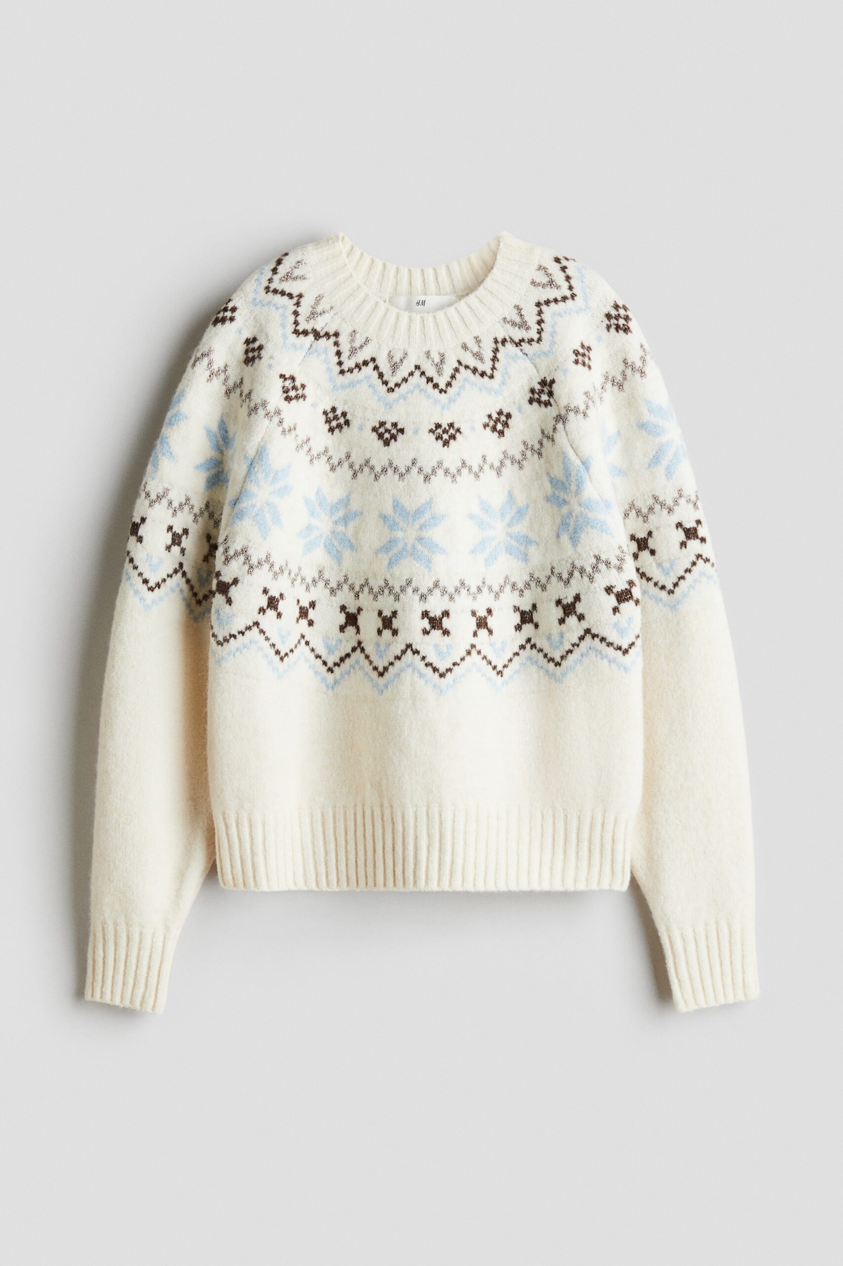 H & M - Jacquardgebreide trui - Lichtbeige/Lichtblauw