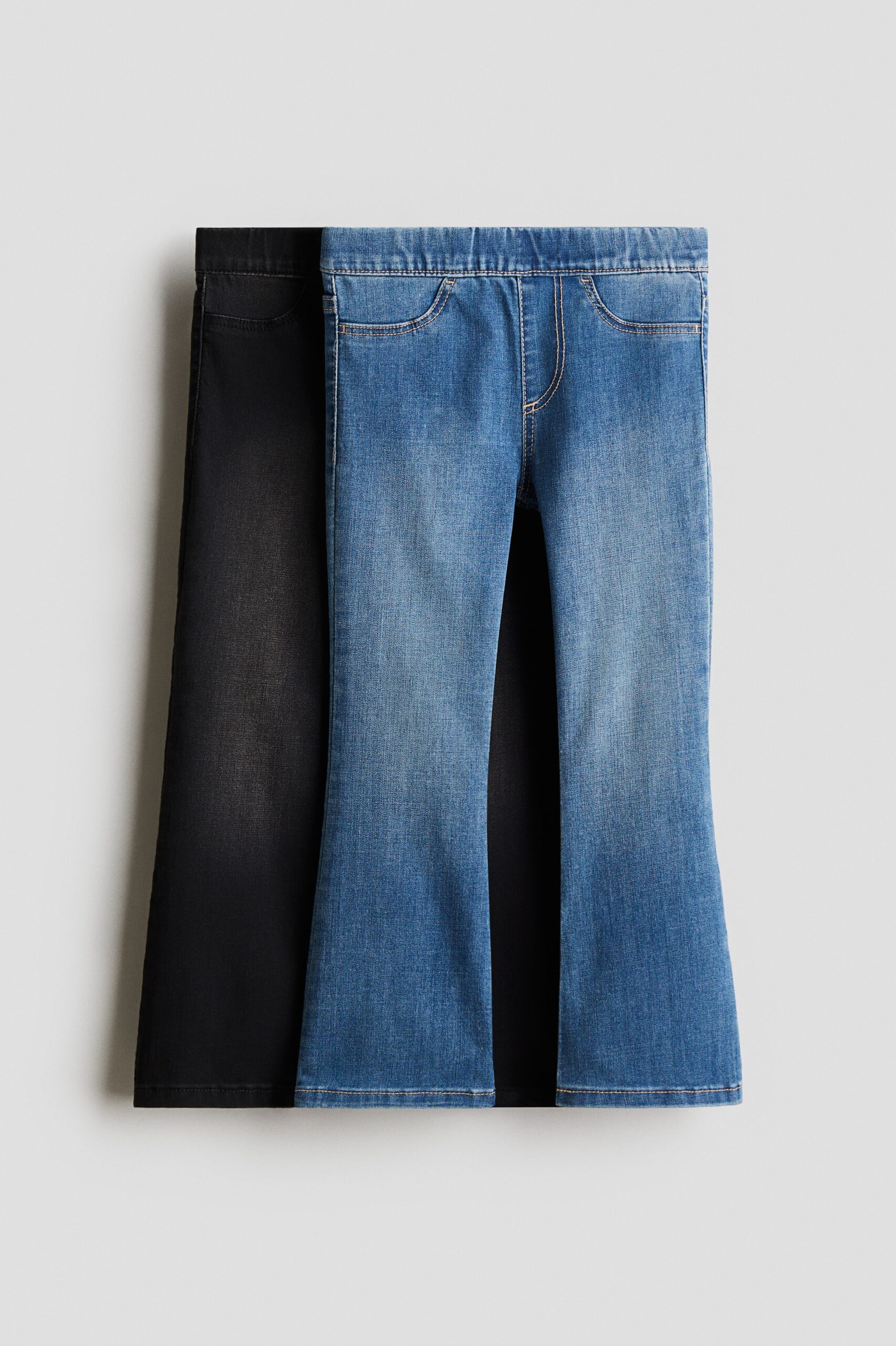 H & M - Set van 2 flared jeggings van denim - Washed Denimzwart/Denimblauw
