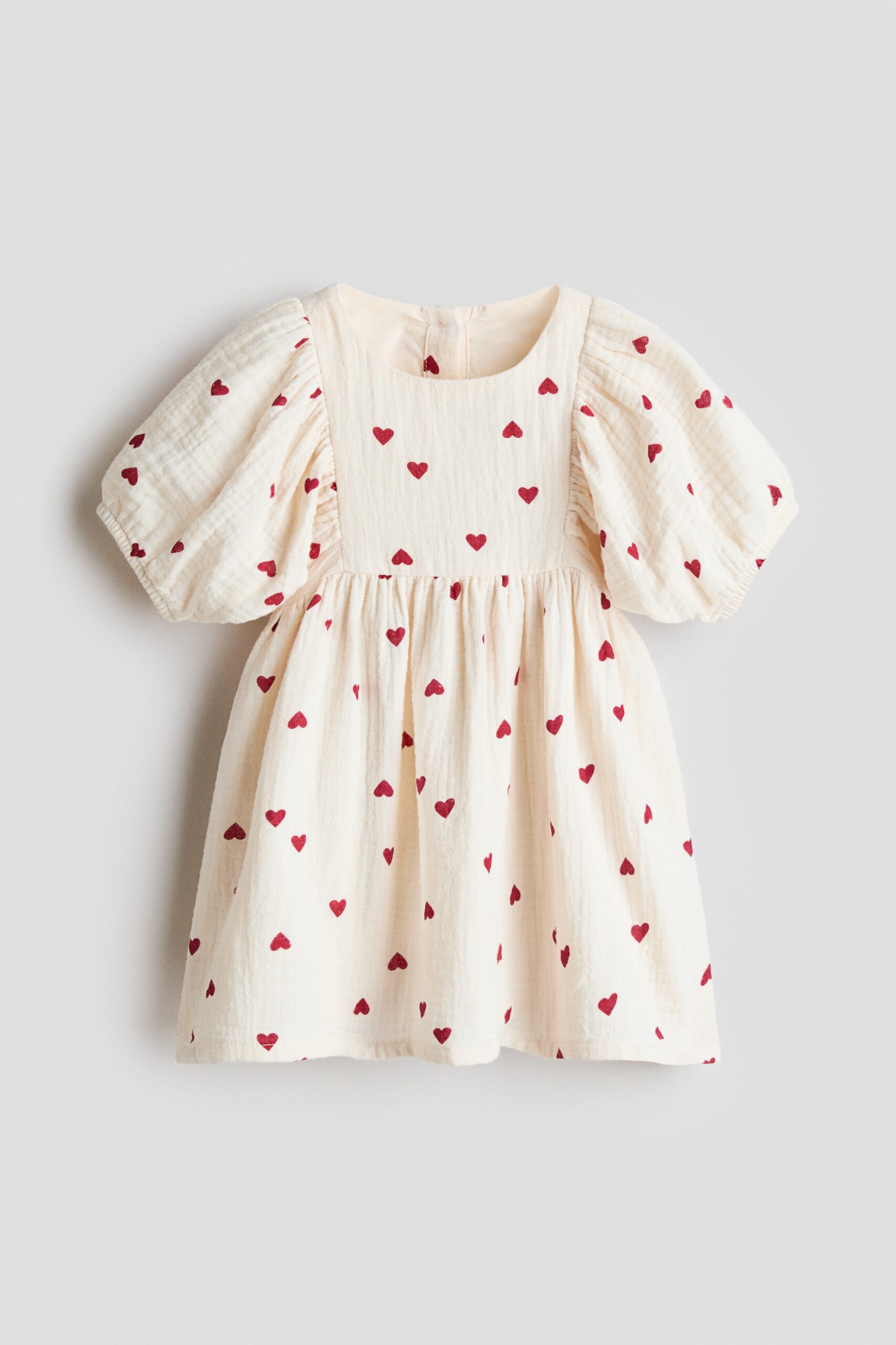 H & M - Jurk van katoenen mousseline - Lichtbeige/Hartjes