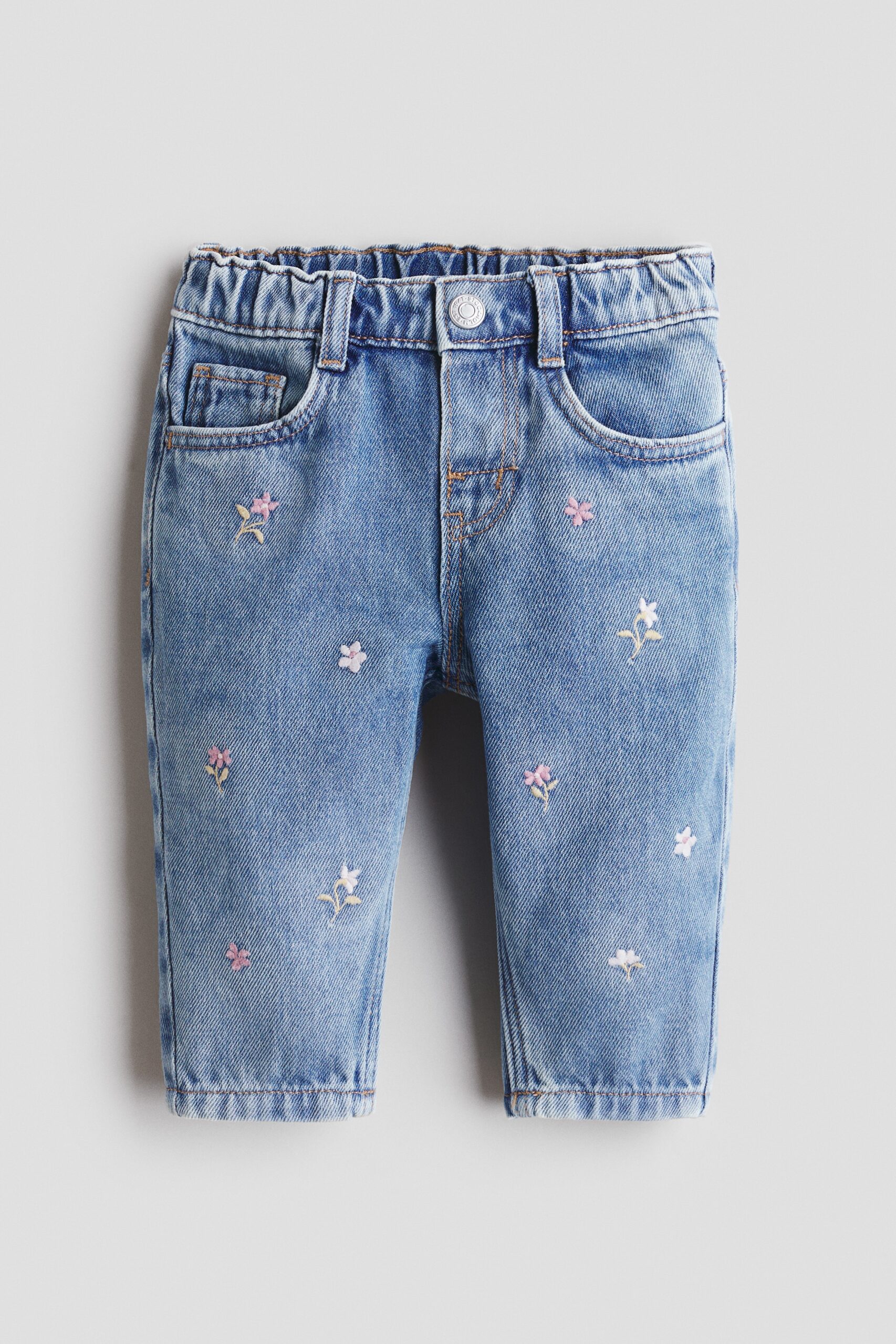 H & M - Jeans met borduursel - Licht Denimblauw/Bloemen