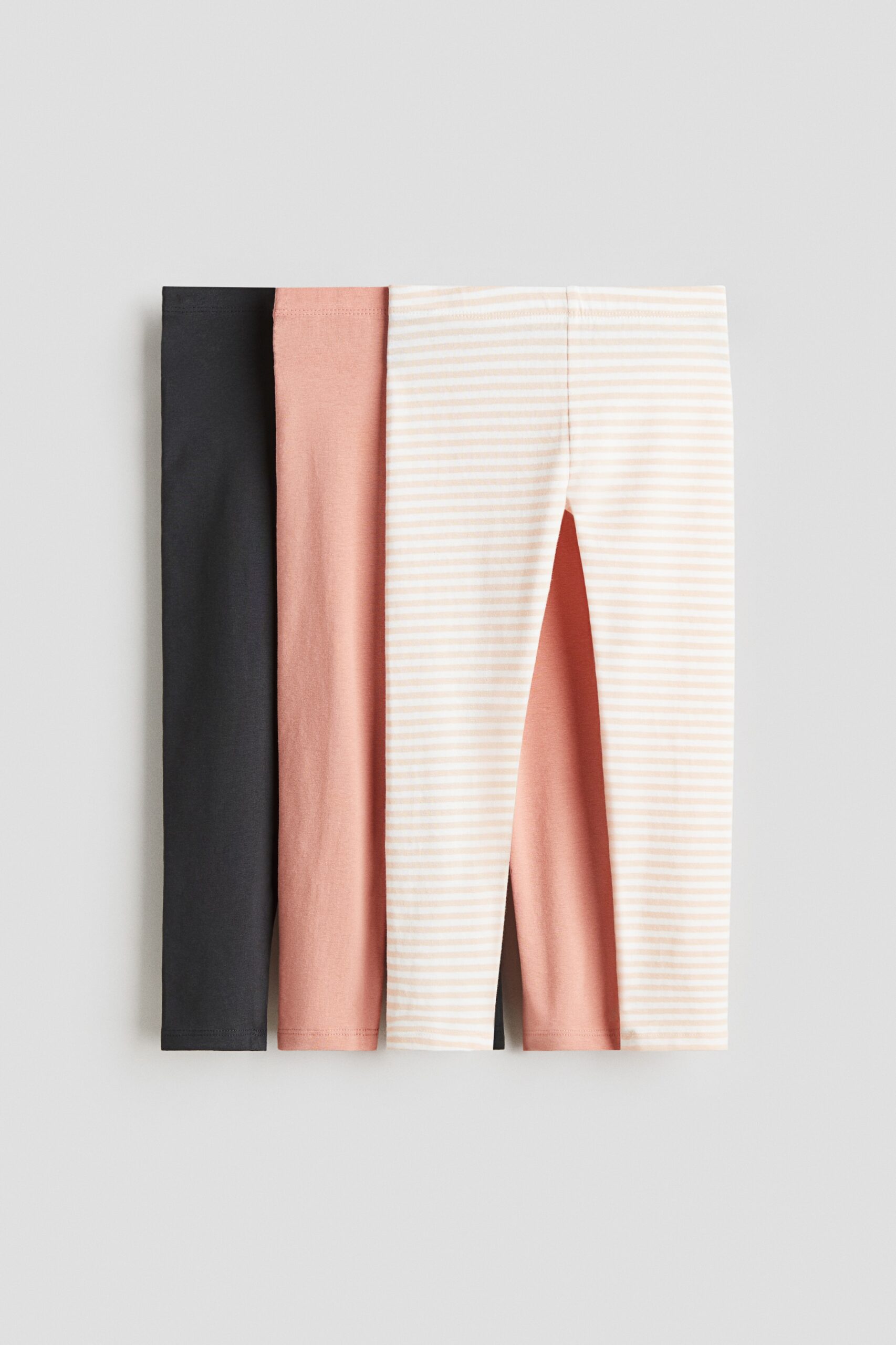 H & M - Set van 3 tricot leggings - Perzikroze/Gestreept