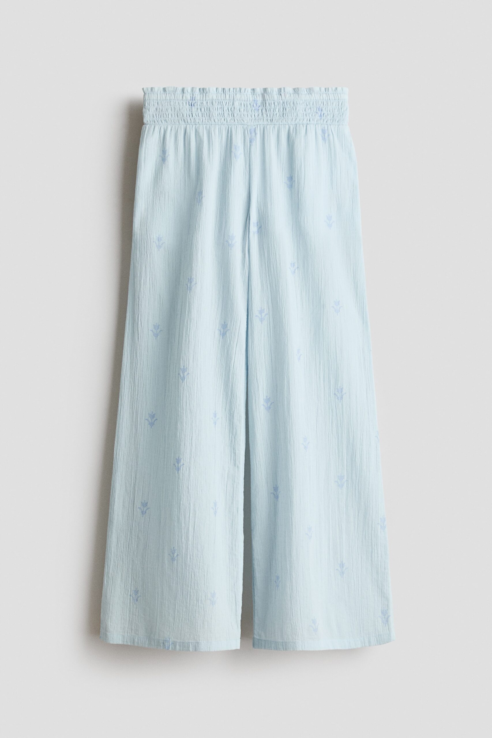 H & M - Broek van crinklekatoen - Lichtblauw/Bloemen