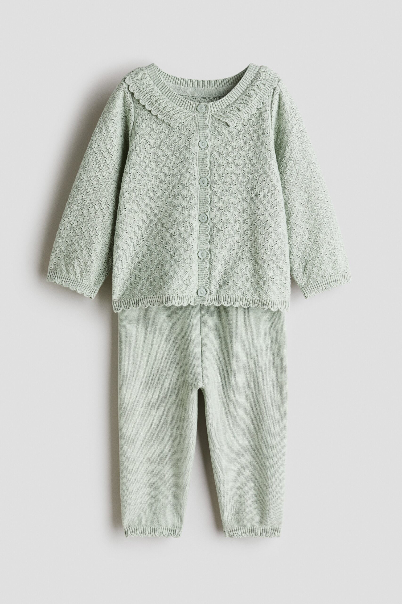 H & M - Tweedelige gebreide set van katoen - Lichtgroen