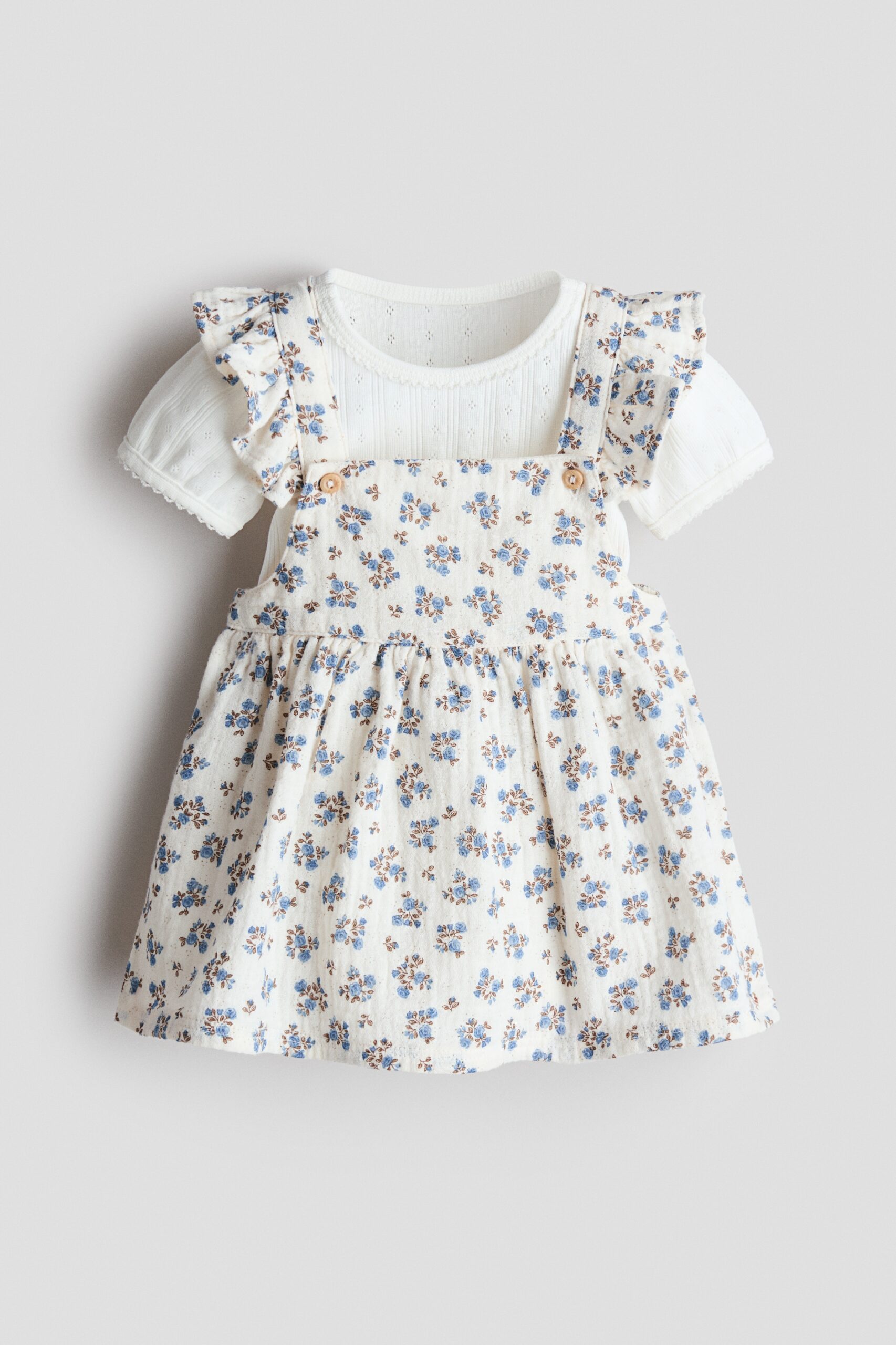 H & M - Jurk van katoenen mousseline met geprint dessin - Roomwit/Bloemen