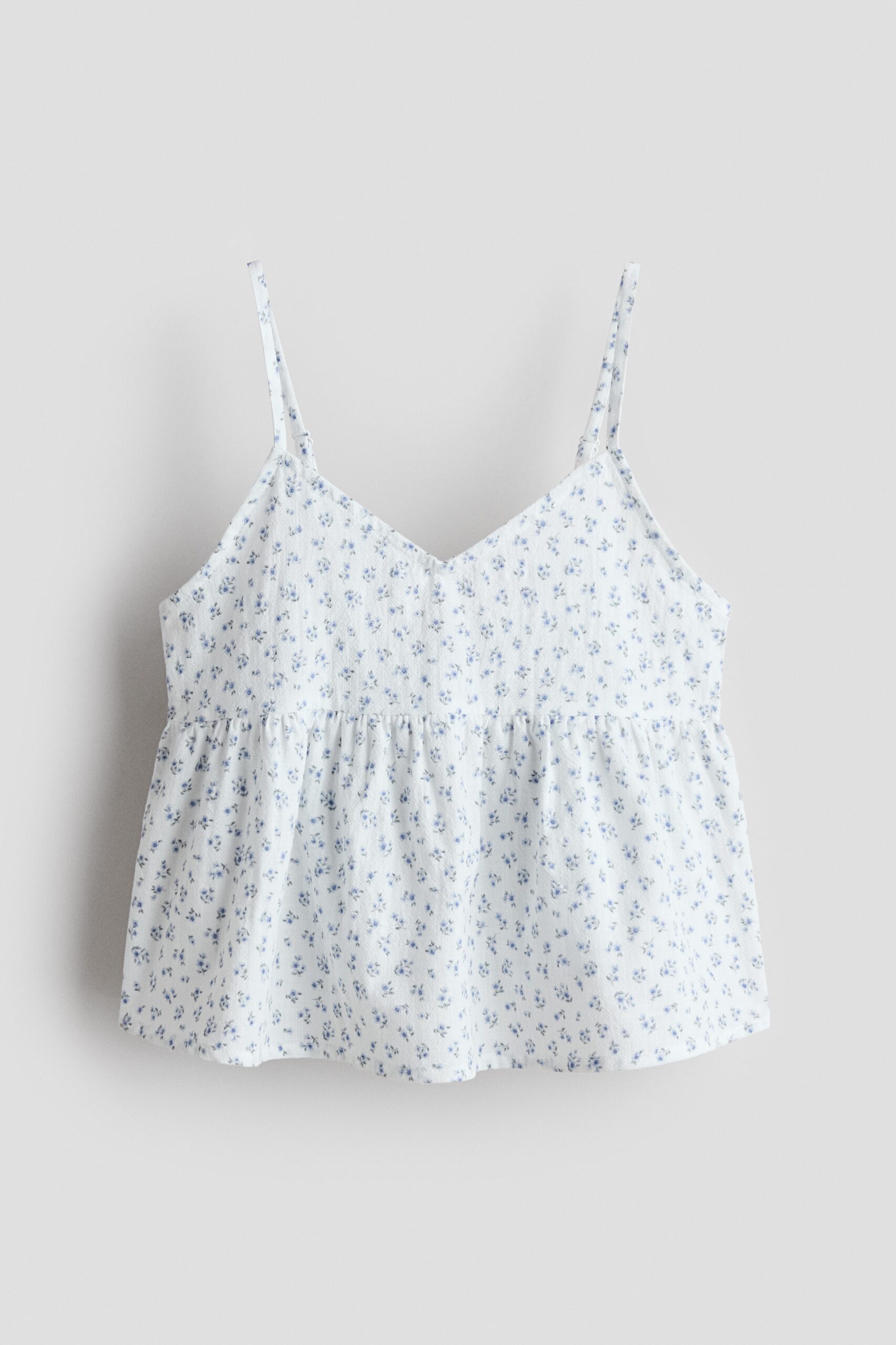 H & M - Straptop met peplum - Wit/Blauwe Bloemen