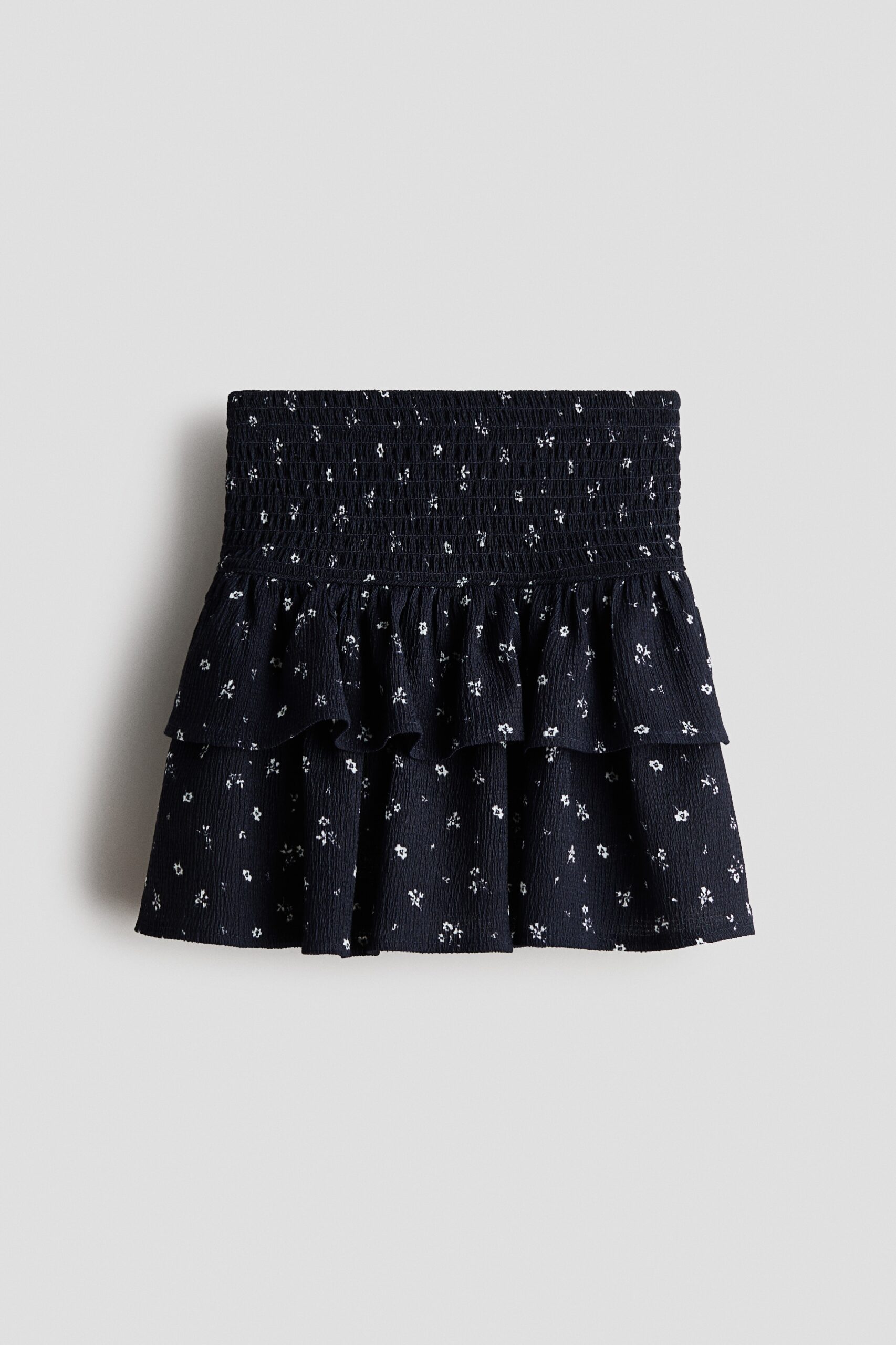 H & M - Volantrok van crinklekwaliteit - Marineblauw/Witte Bloemen