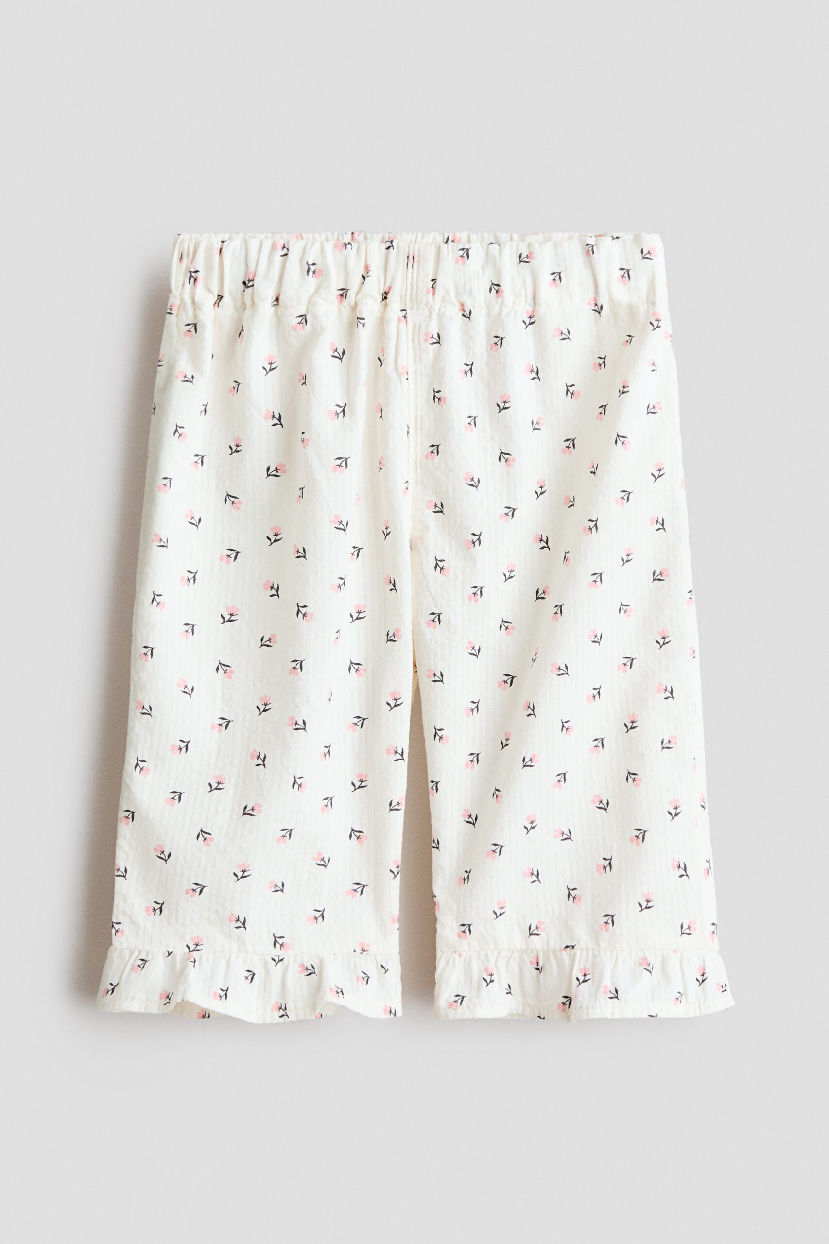 H & M - Katoenen broek met volantrandjes - Wit/Bloemen