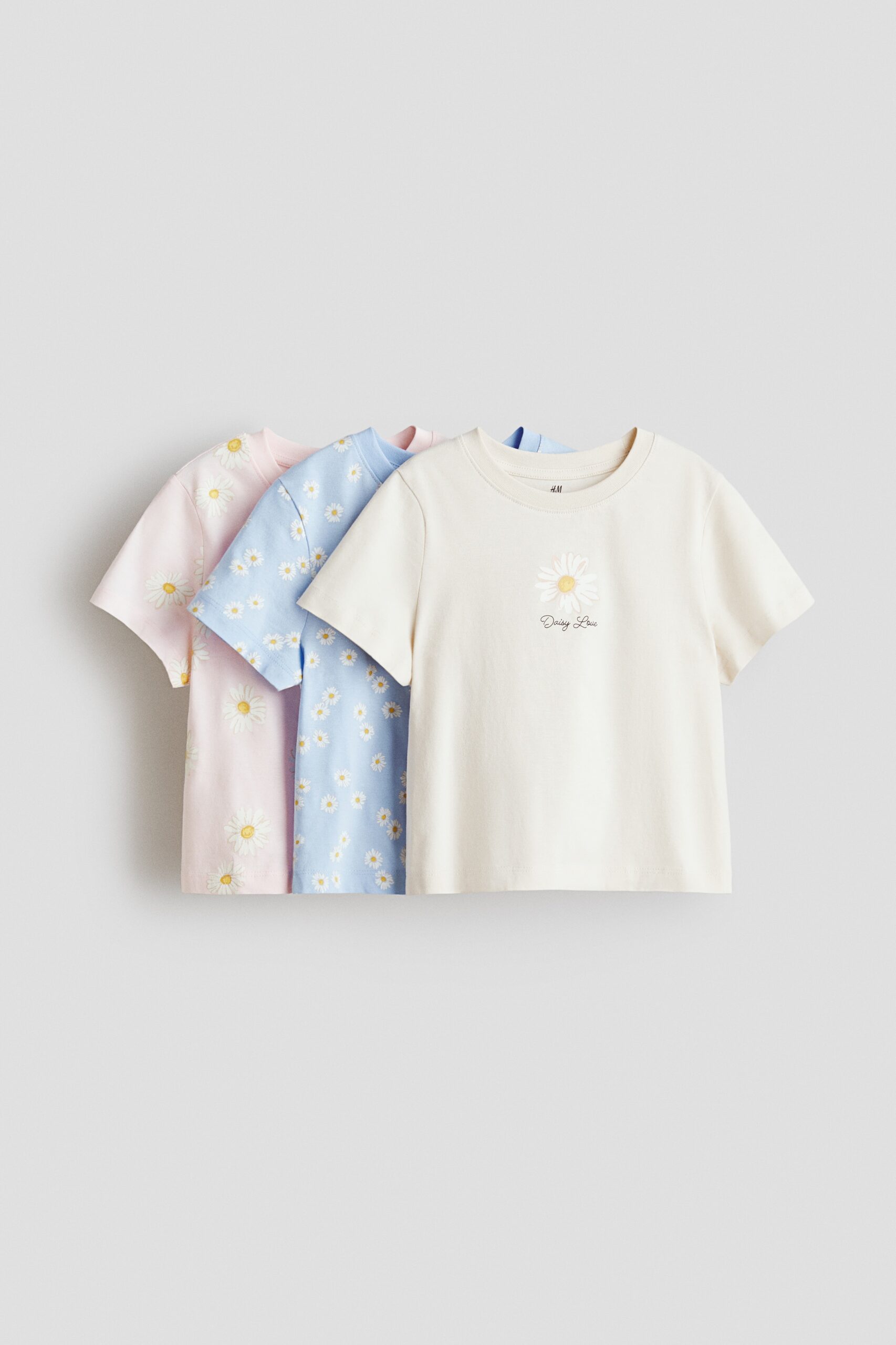 H & M - Set van 3 T-shirts met print - Lichtbeige/Bloem