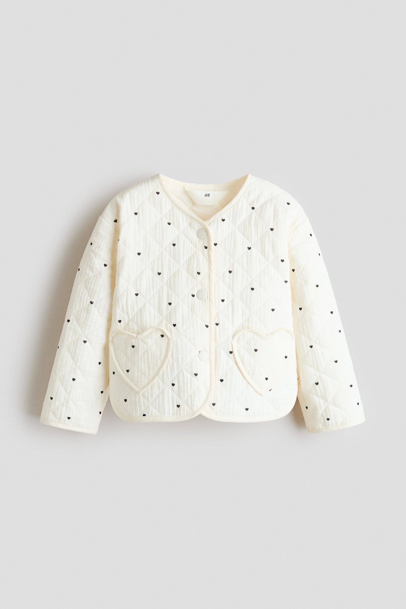 H & M - Doorgestikt jasje van mousseline - Roomwit/Hartjes