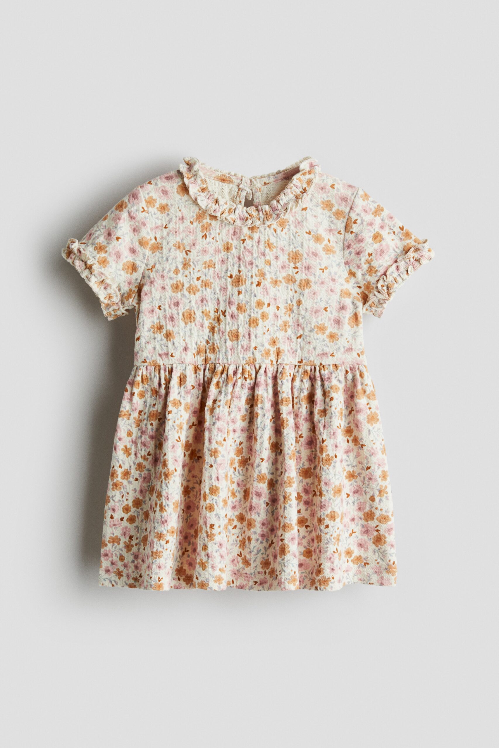 H & M - Jurk van jacquardtricot met volants - Lichtbeige/Bloemen