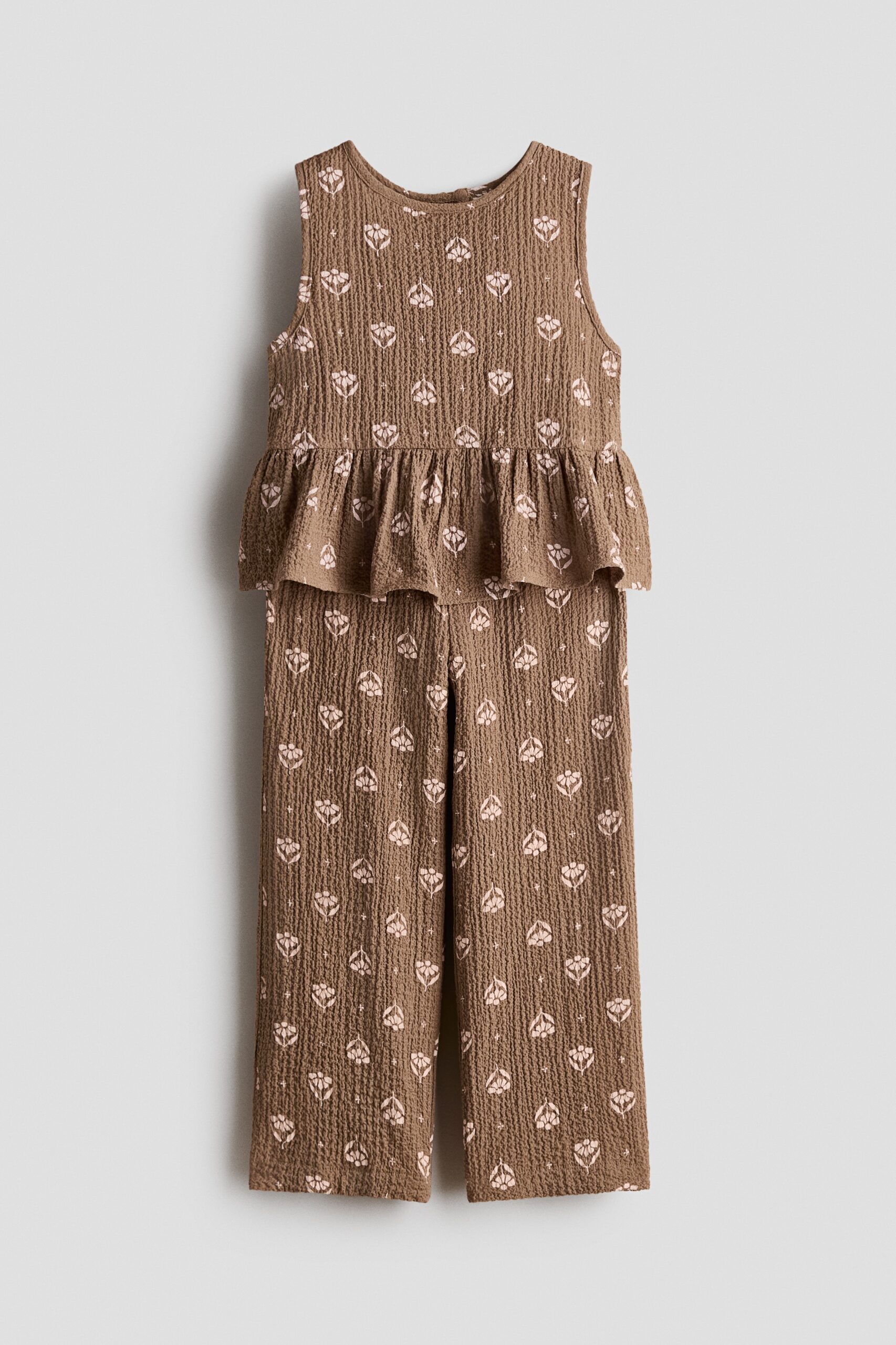 H & M - Tweedelige set van crinkletricot - Bruin/Bloemen