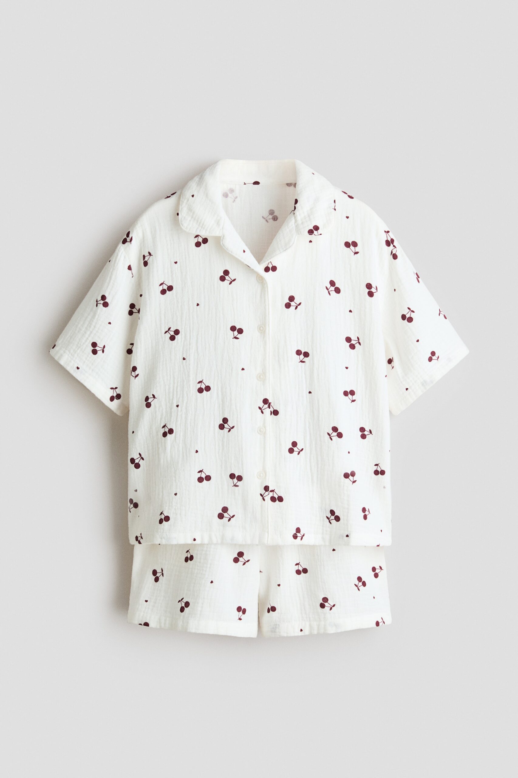 H & M - Pyjama van katoenen mousseline - Wit/Kersen