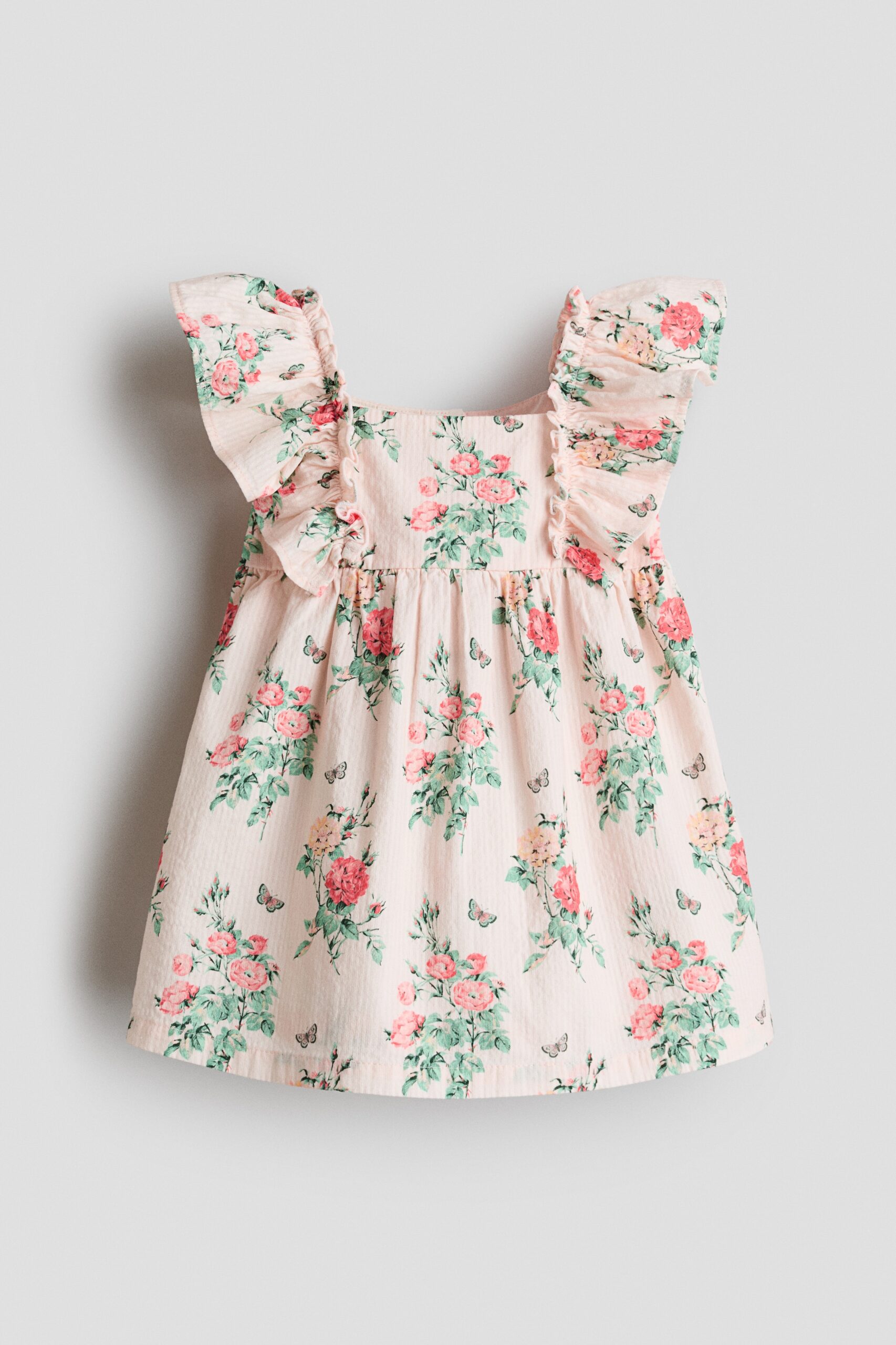 H & M - Katoenen jurk met empirebelijning - Perzikroze/Bloemen