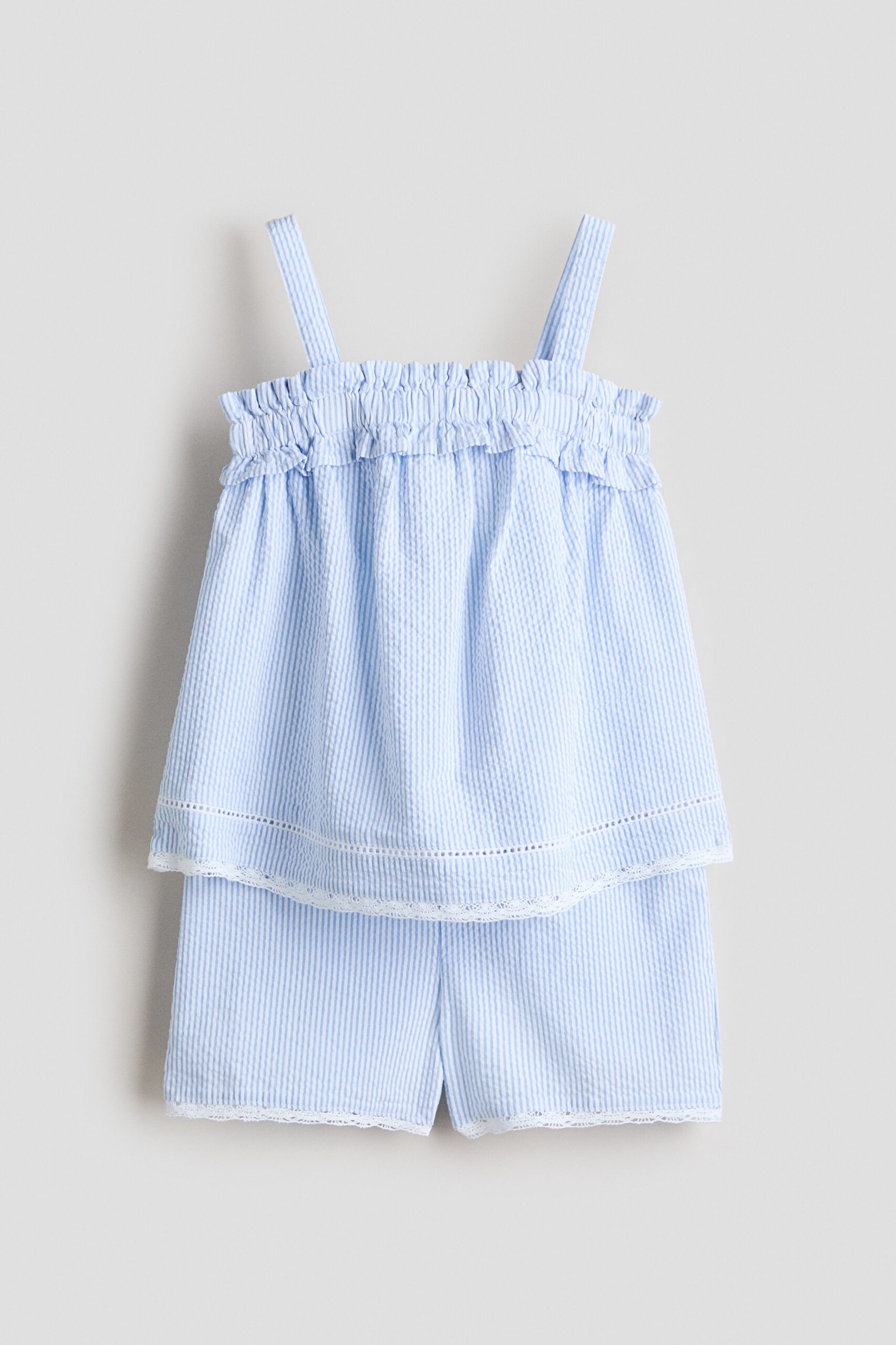 H & M - Tweedelige set van katoenen seersucker - Lichtblauw/Wit Gestreept