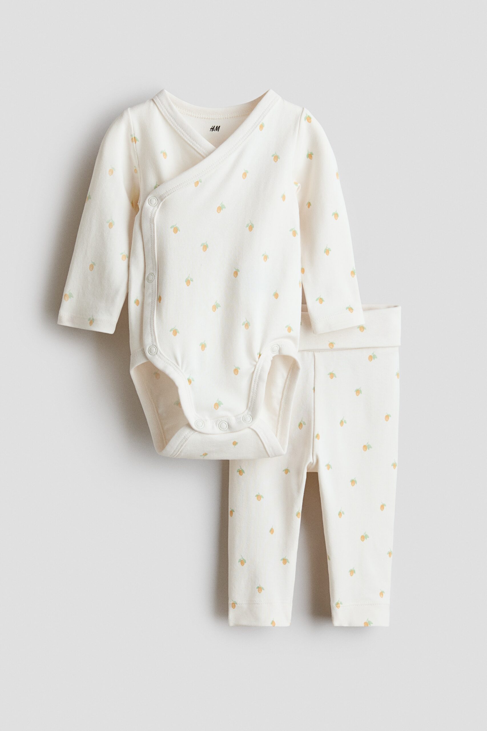 H & M - Tweedelige katoenen set - Roomwit/Sinaasappels
