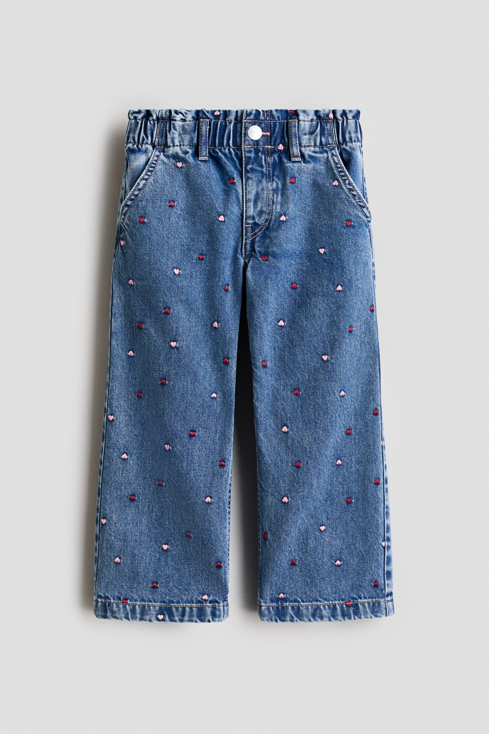 H & M - Wide Leg Paper Bag Jeans - Denim Blue/Hearts
