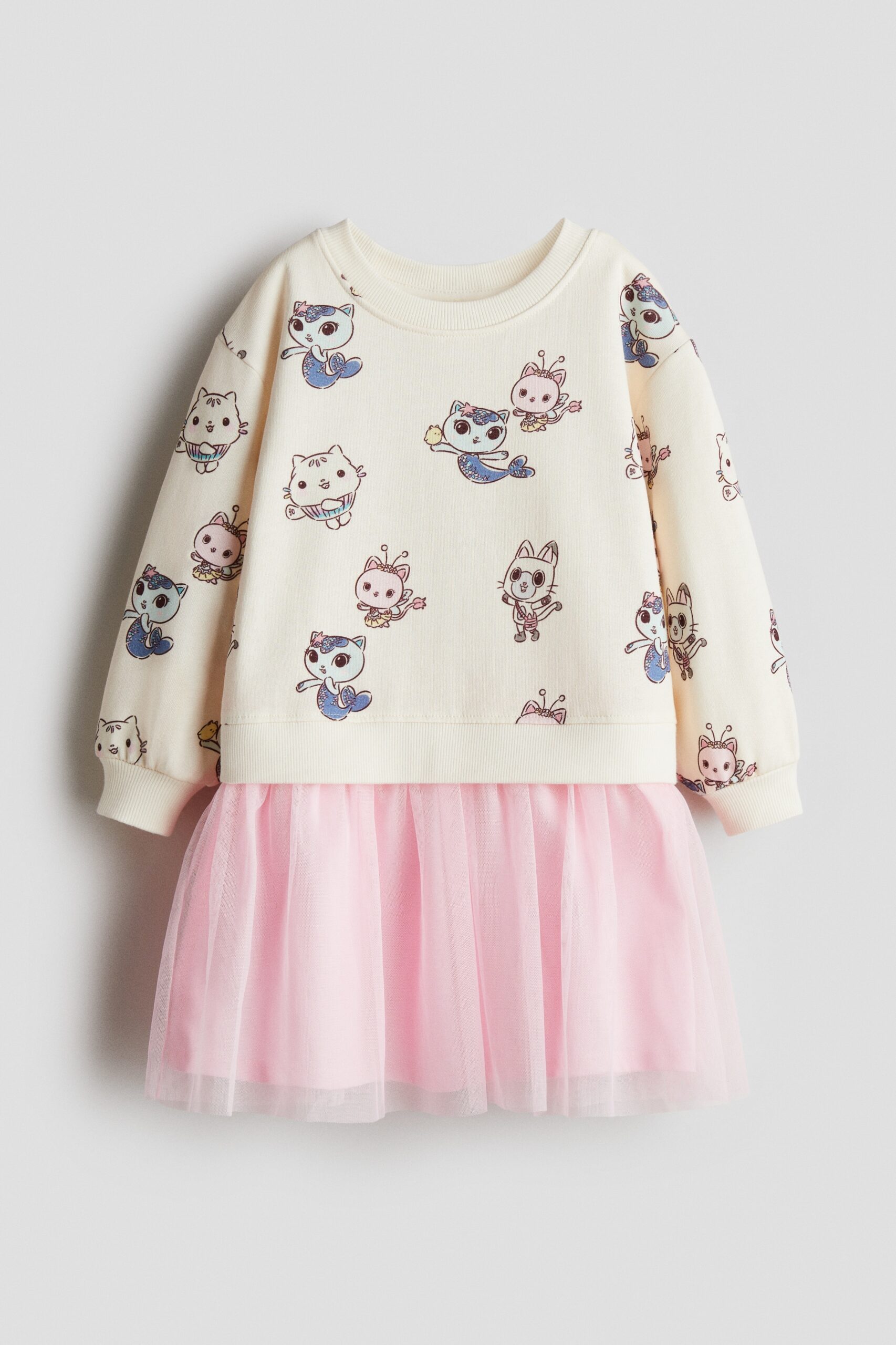 H & M - Sweatjurk met print en tulen rok - Roomwit/Gabby's Poppenhuis