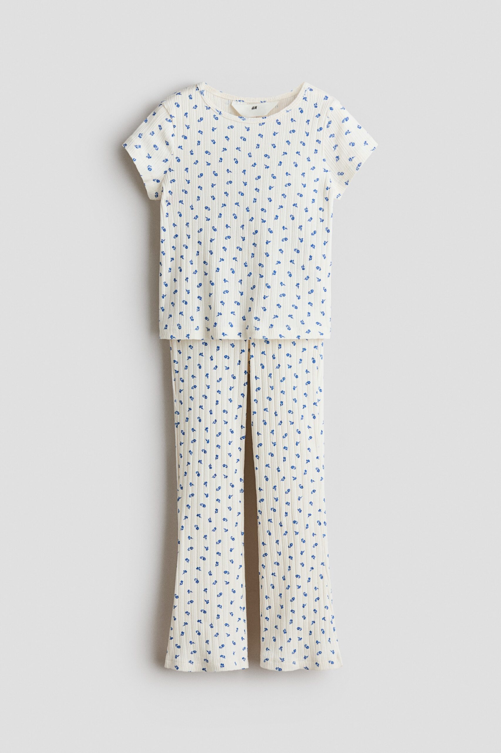 H & M - Tweedelige set van geribd katoen - Roomwit/Bloemen