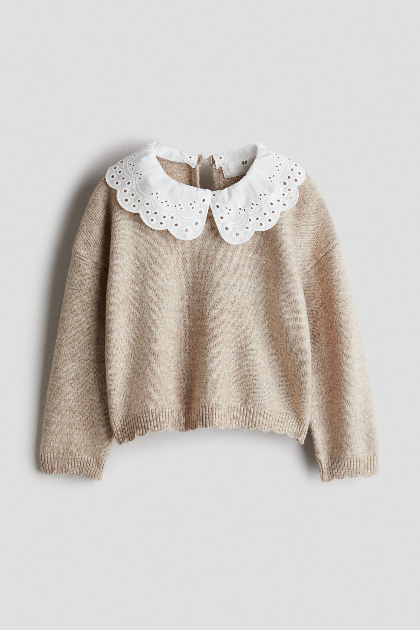 H & M - Trui met peterpankraag - Beige Gemêleerd