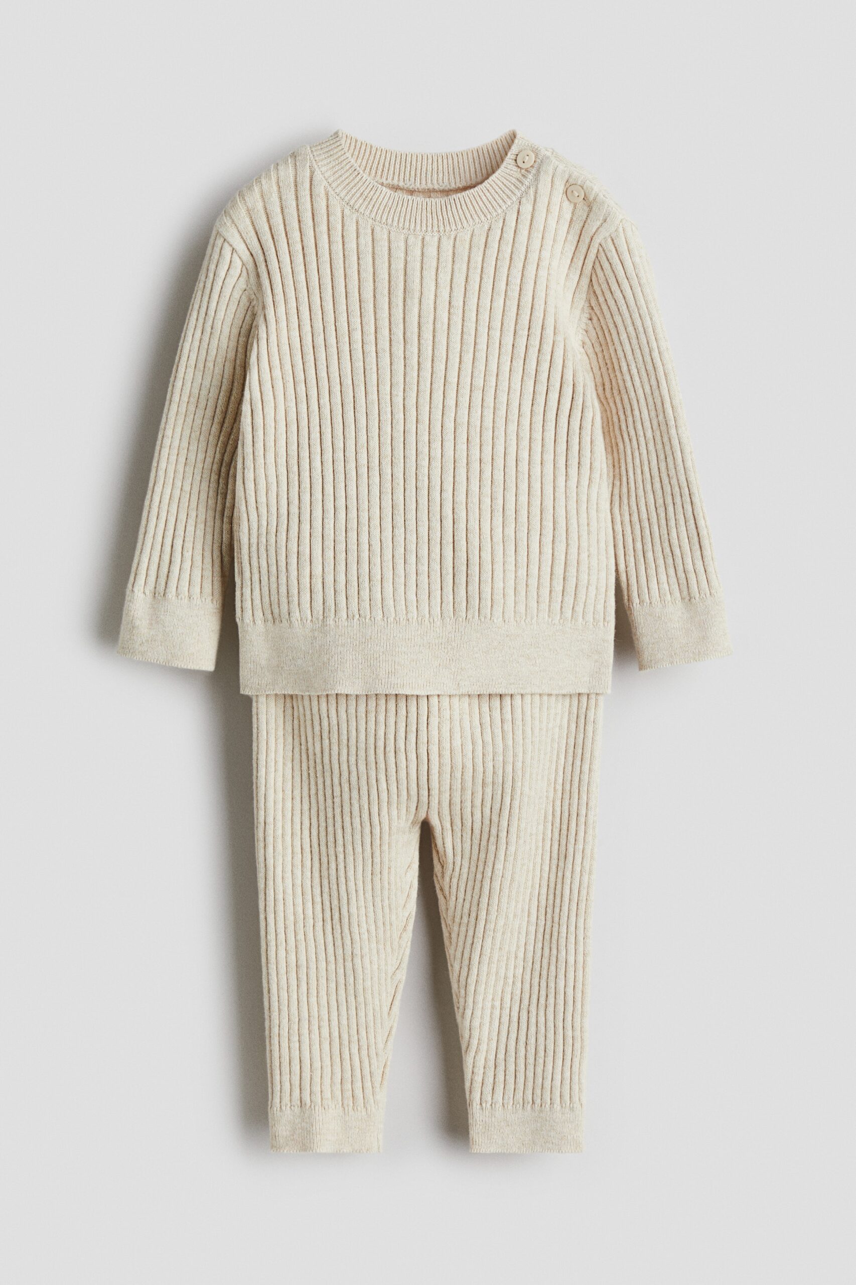 H & M - Tweedelige ribgebreide katoenen set - Lichtbeige