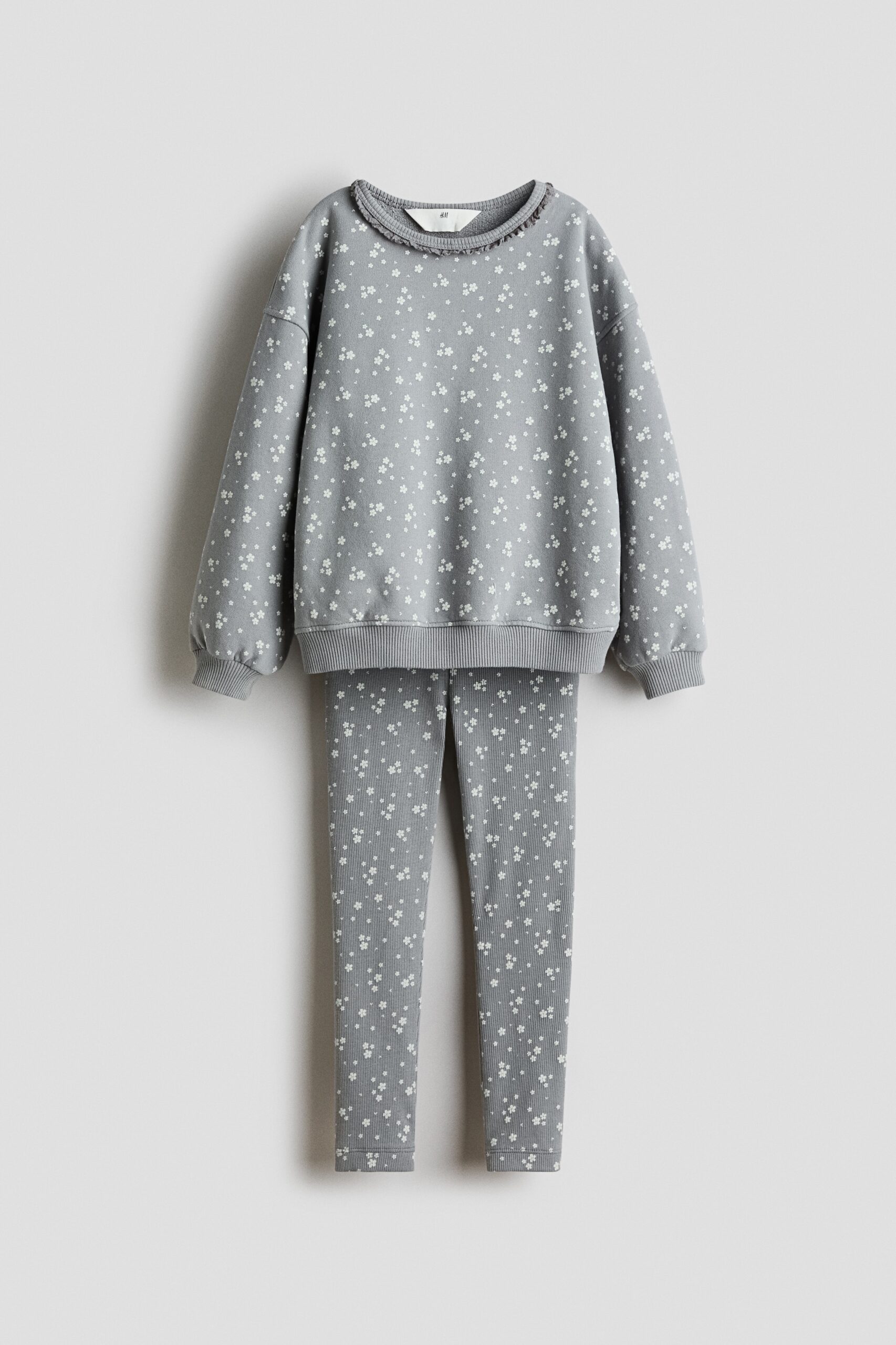 H & M - Tweedelige katoenen set met dessin - Grijs/Bloemen