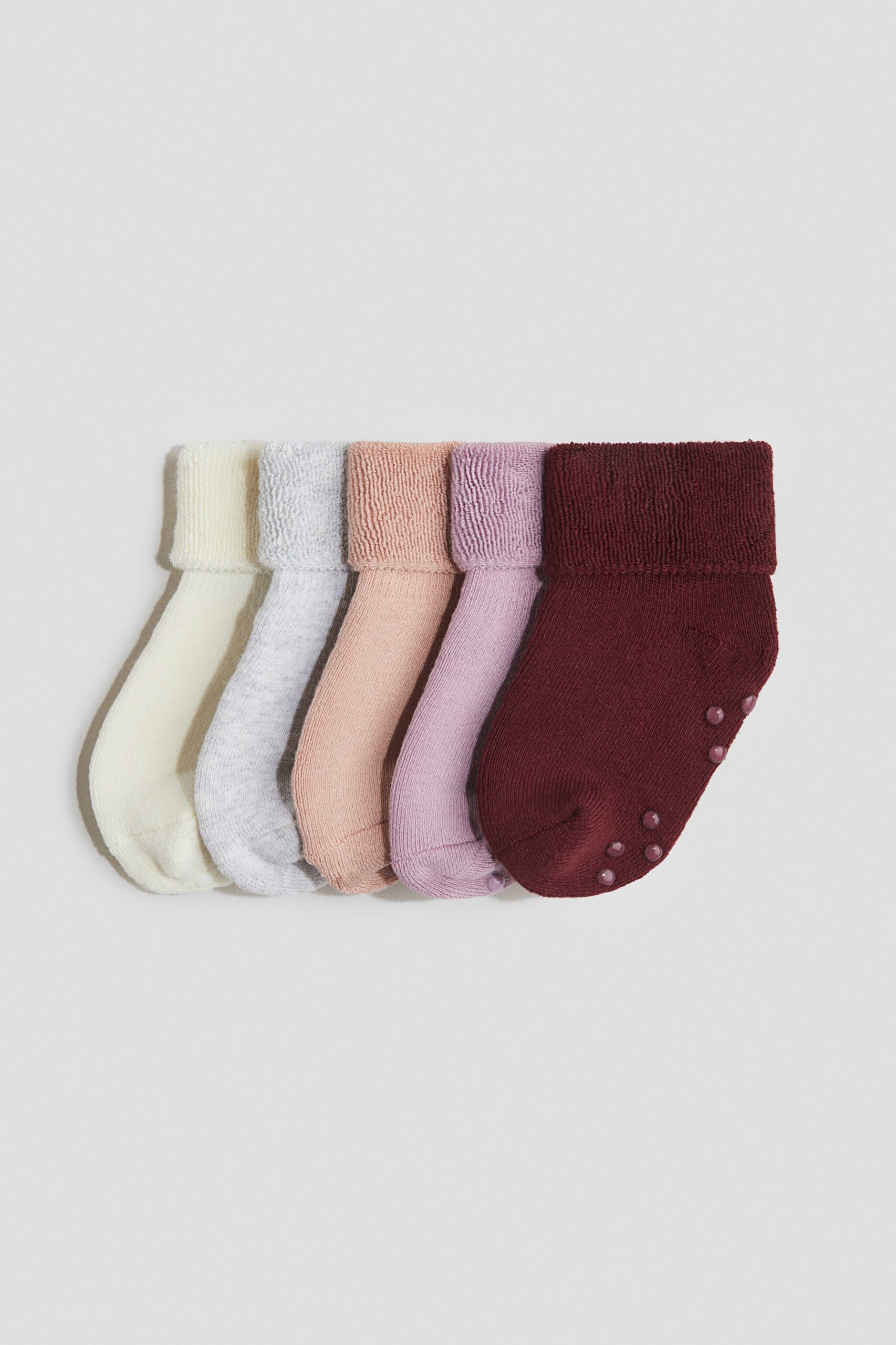 H & M - 5 paar antislipsokken van badstof - Donkerrood/Roze