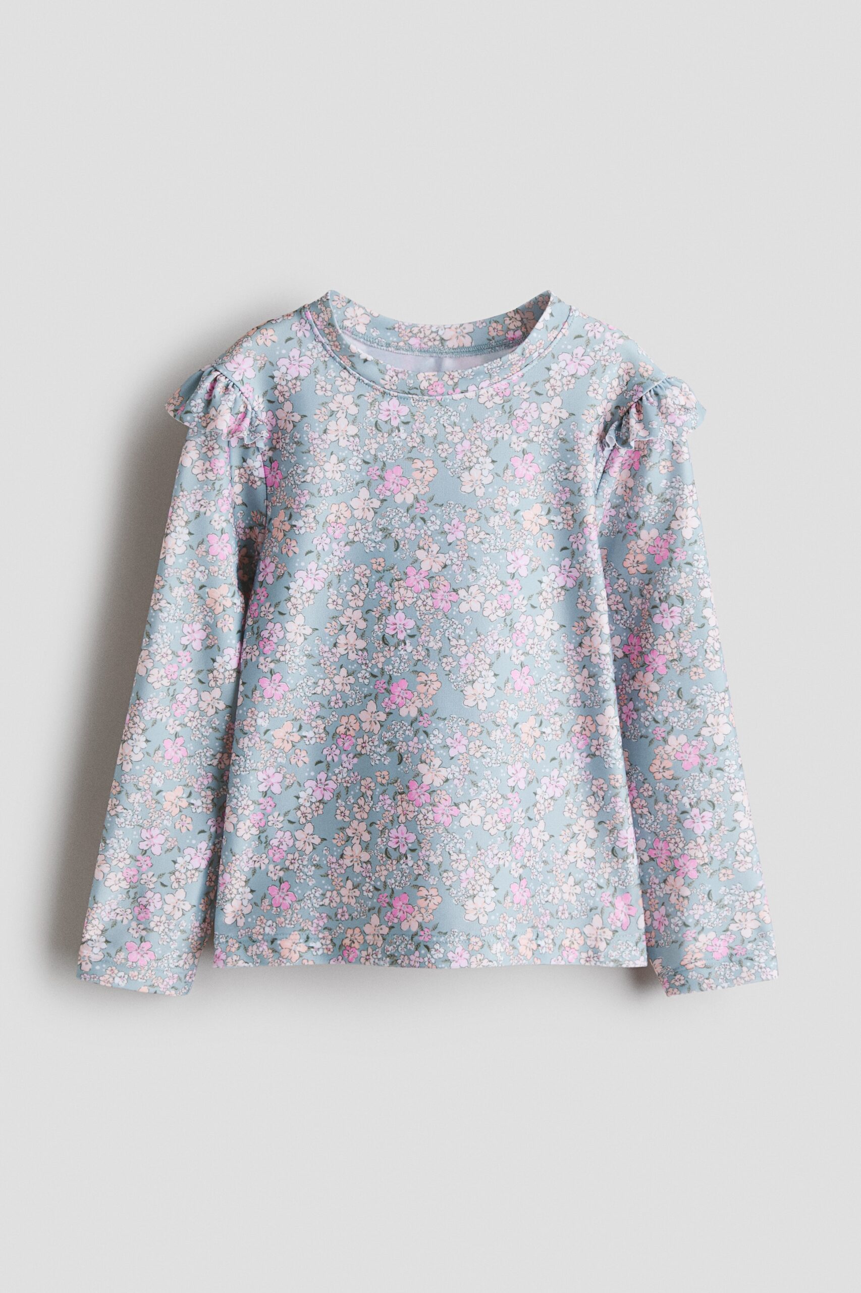H & M - Zwemtop met volants - UPF 50 - Lichtturkoois/Bloemen