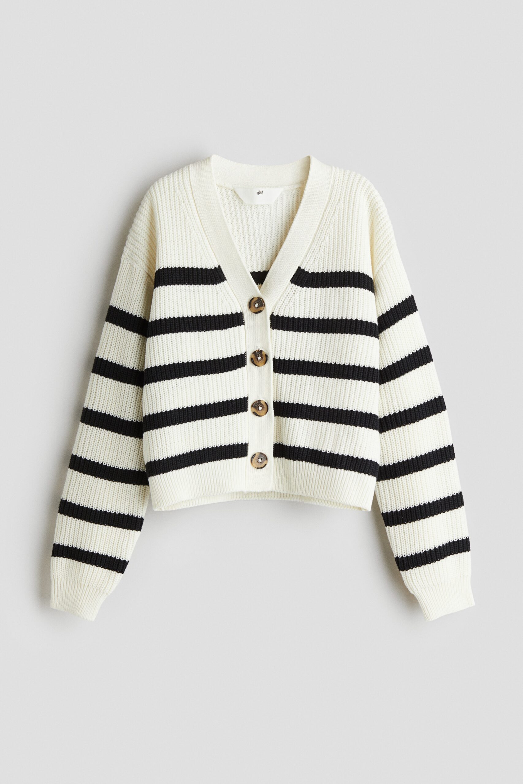 H & M - Ribgebreid vest - Wit/Zwart Gestreept