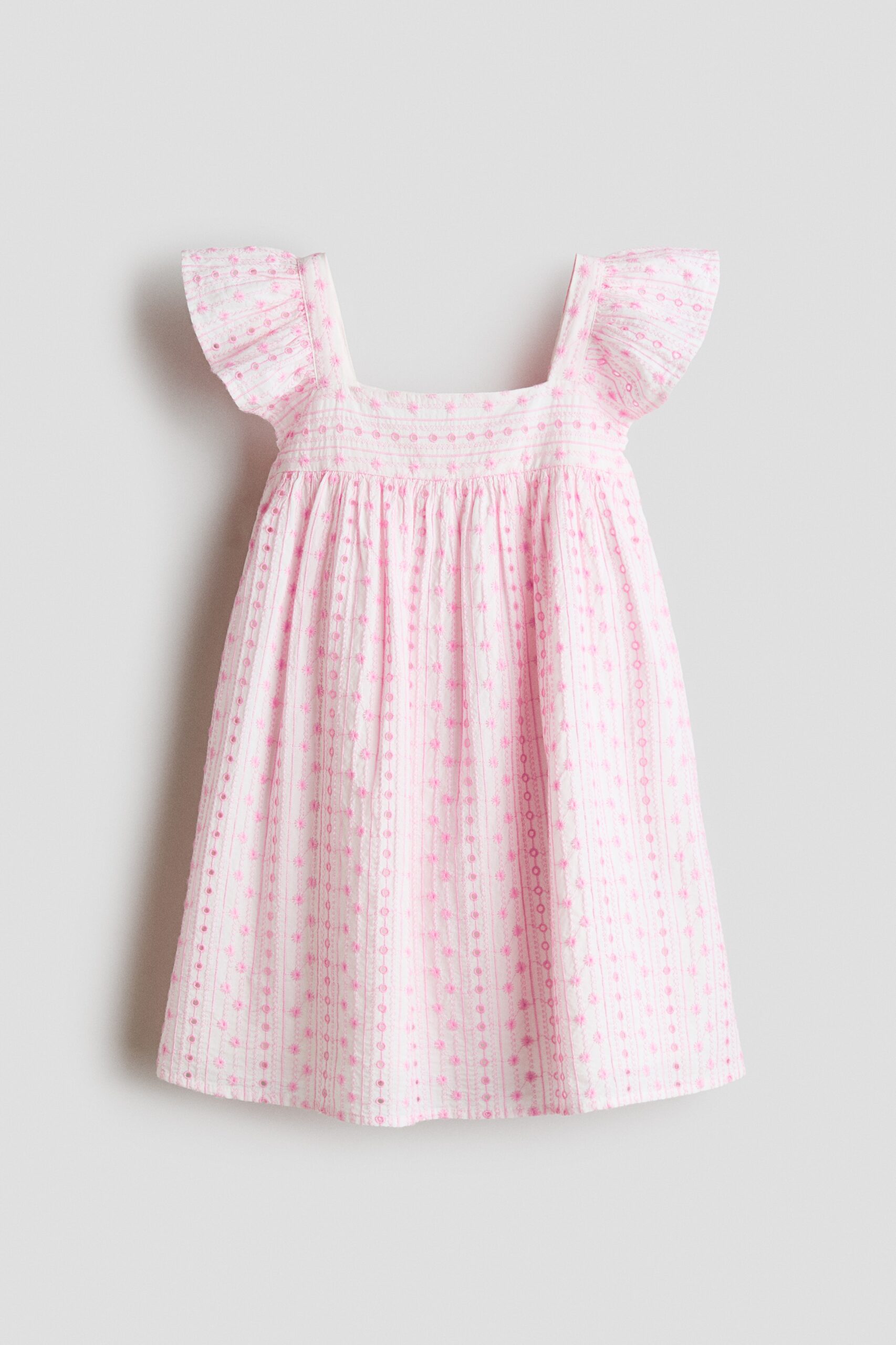 H & M - Katoenen jurk met borduursel - Wit/Lichtroze