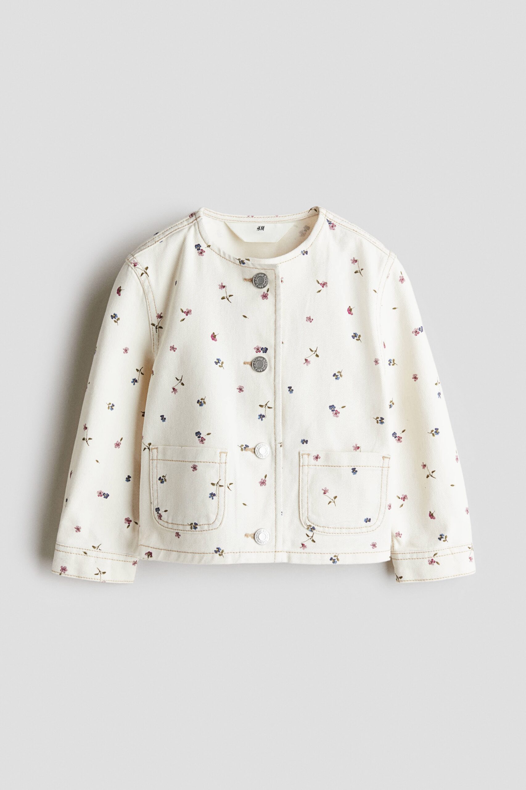 H & M - Jack van katoenen denim - Wit/Bloemen