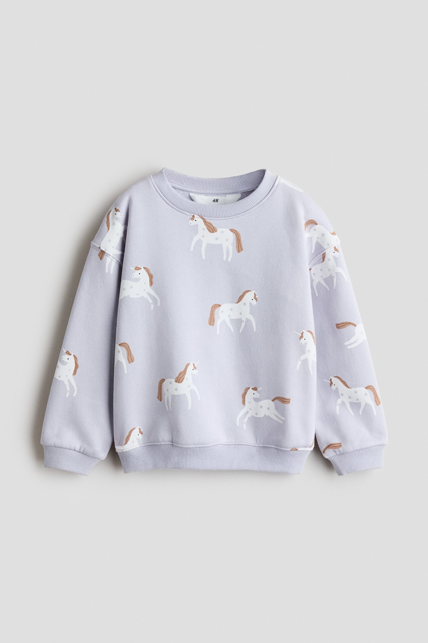 H & M - Sweater met geprint motief en geruwde binnenkant - Bleekpaars/Eenhoorns