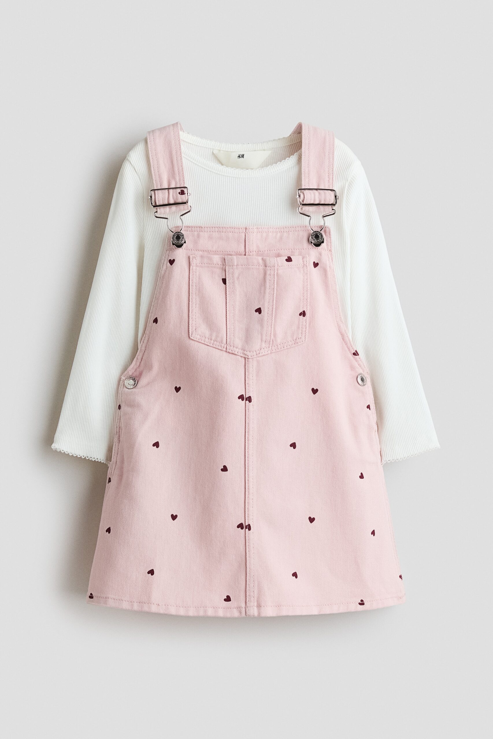 H & M - 2-piece cotton set - Lichtroze/Hartjes