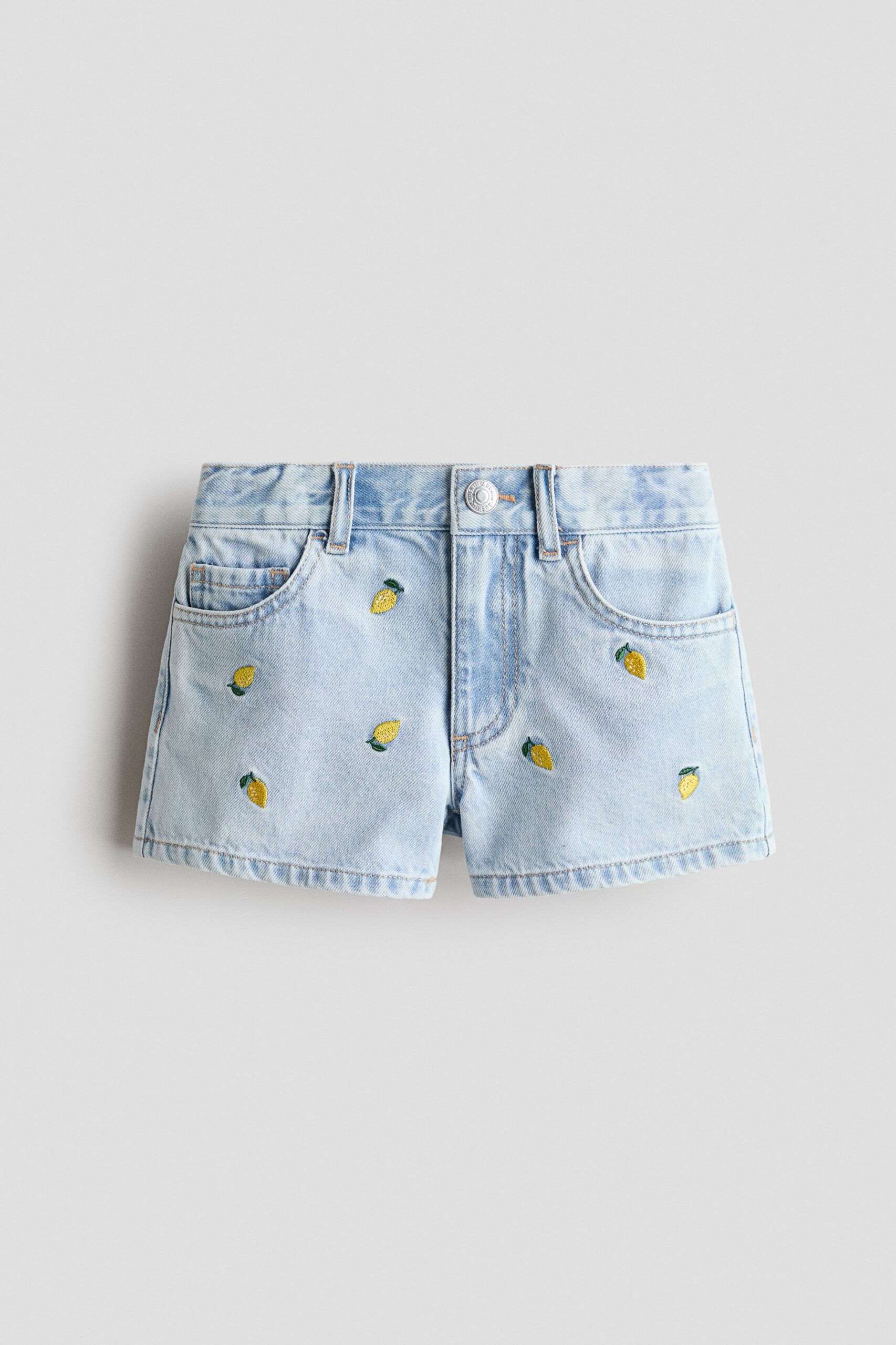 H & M - Denim short - Licht Denimblauw/Citroenen