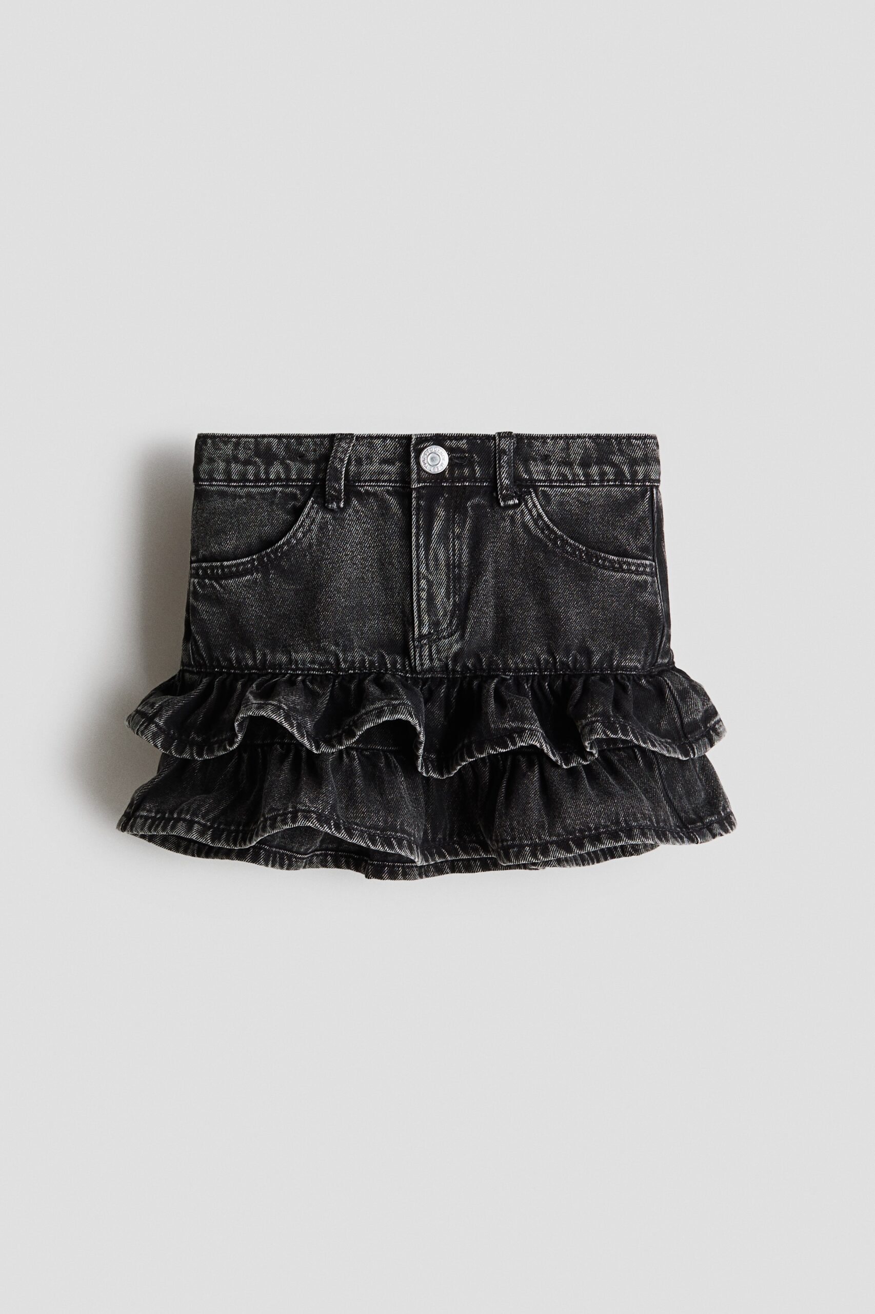 H & M - Denim volantrok - Washed Denimzwart