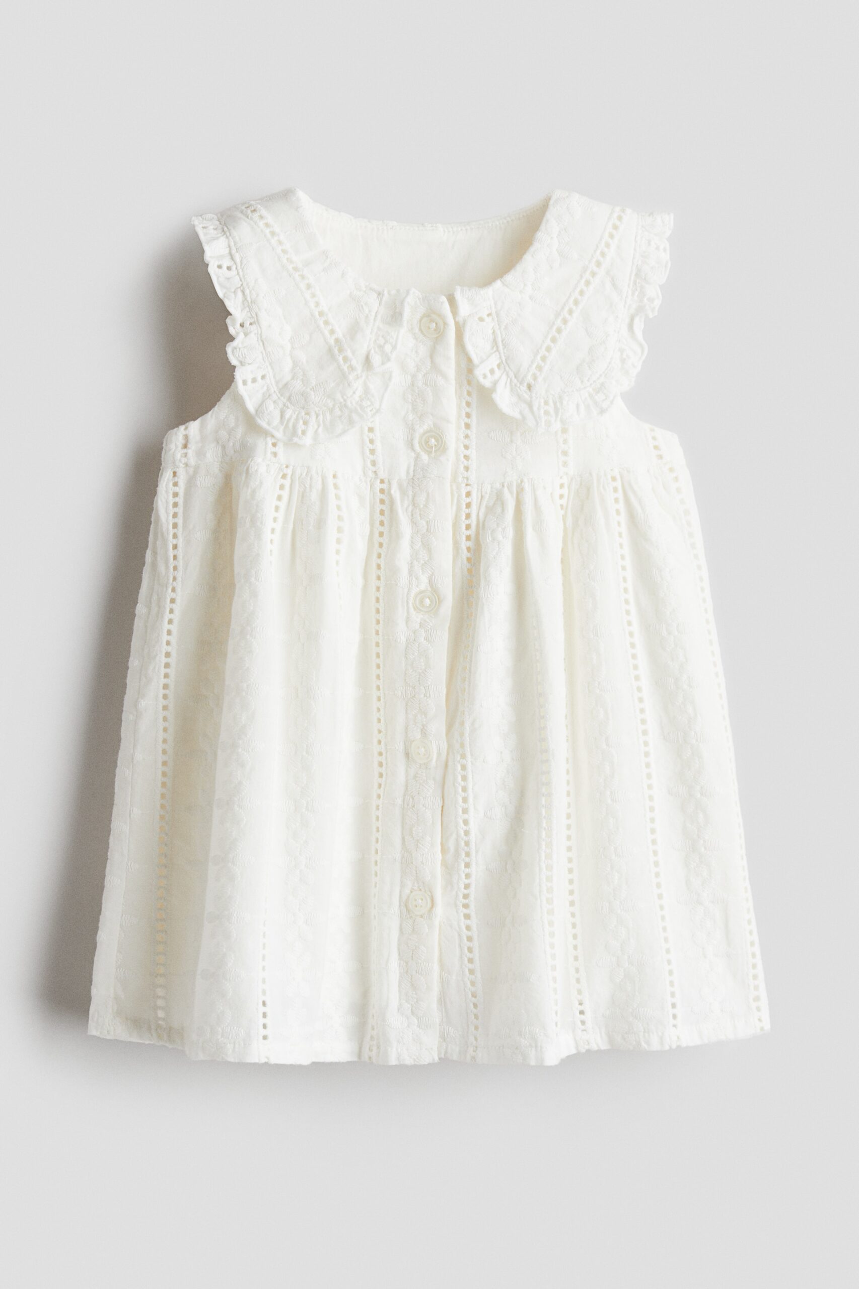 H & M - Katoenen jurk met borduursel - Roomwit