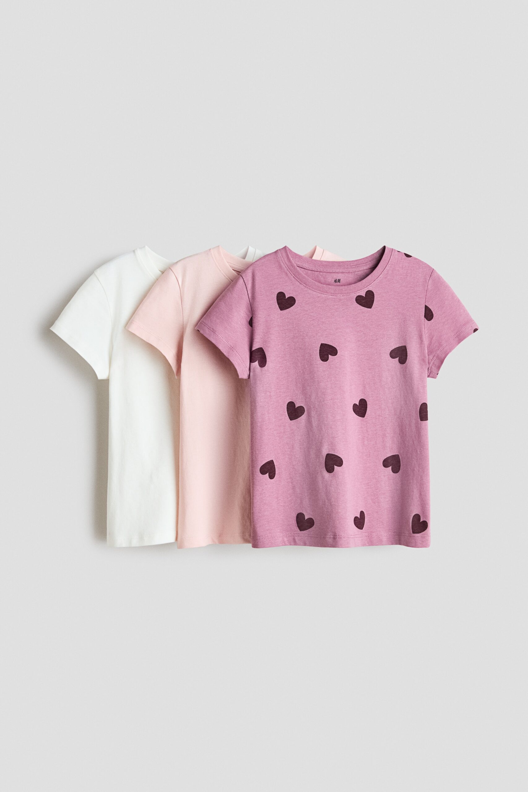 H & M - Set van 3 T-shirts - Dusty Paars/Hartjes