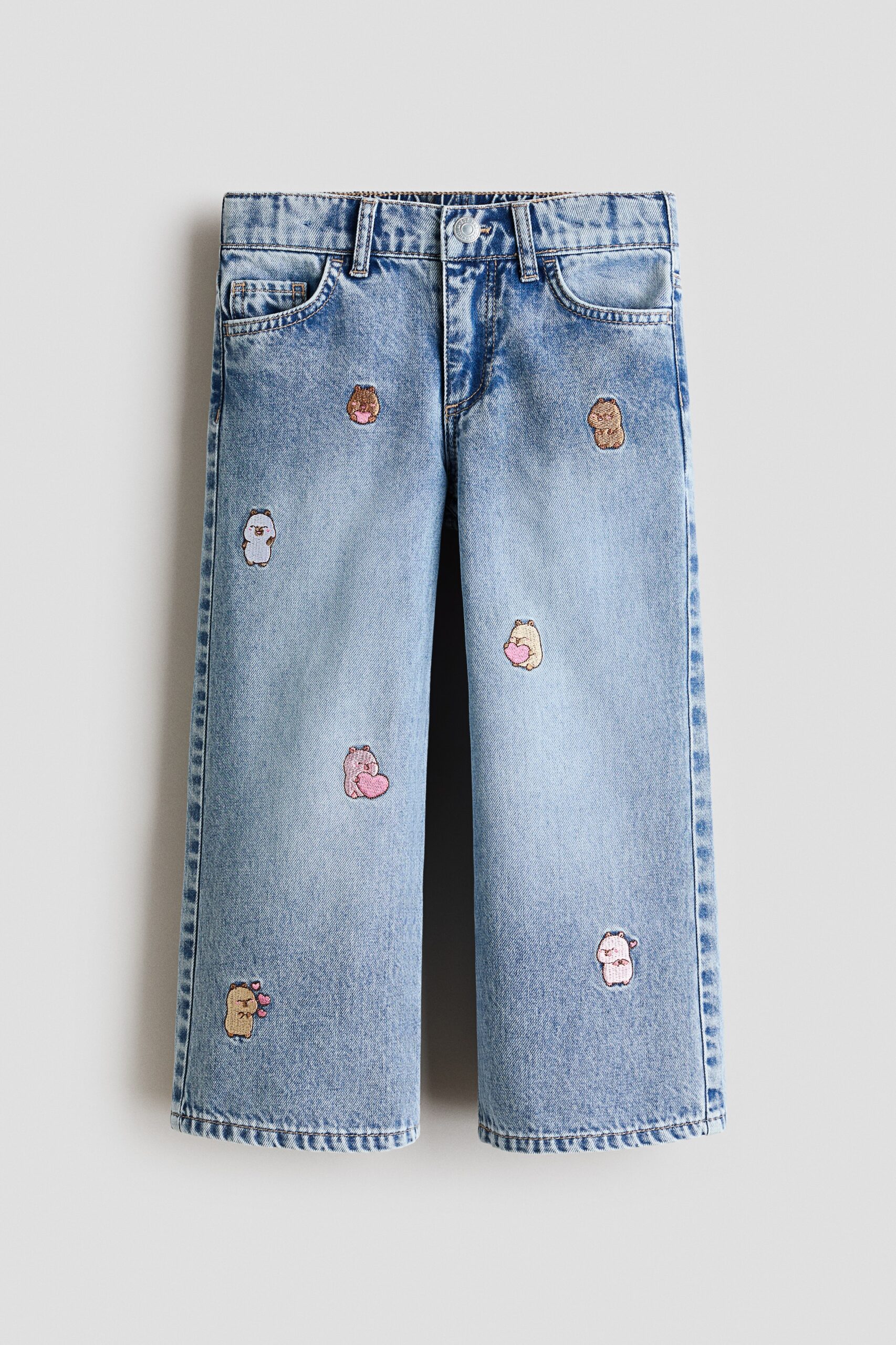 H & M - Wide Leg Jeans met print - Licht Denimblauw/Capyfun