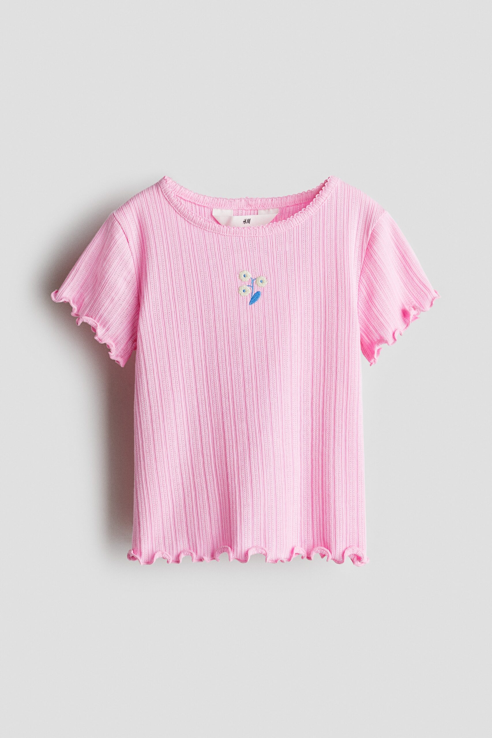 H & M - Top met pointelledessin - Lichtbeige/Bloemen