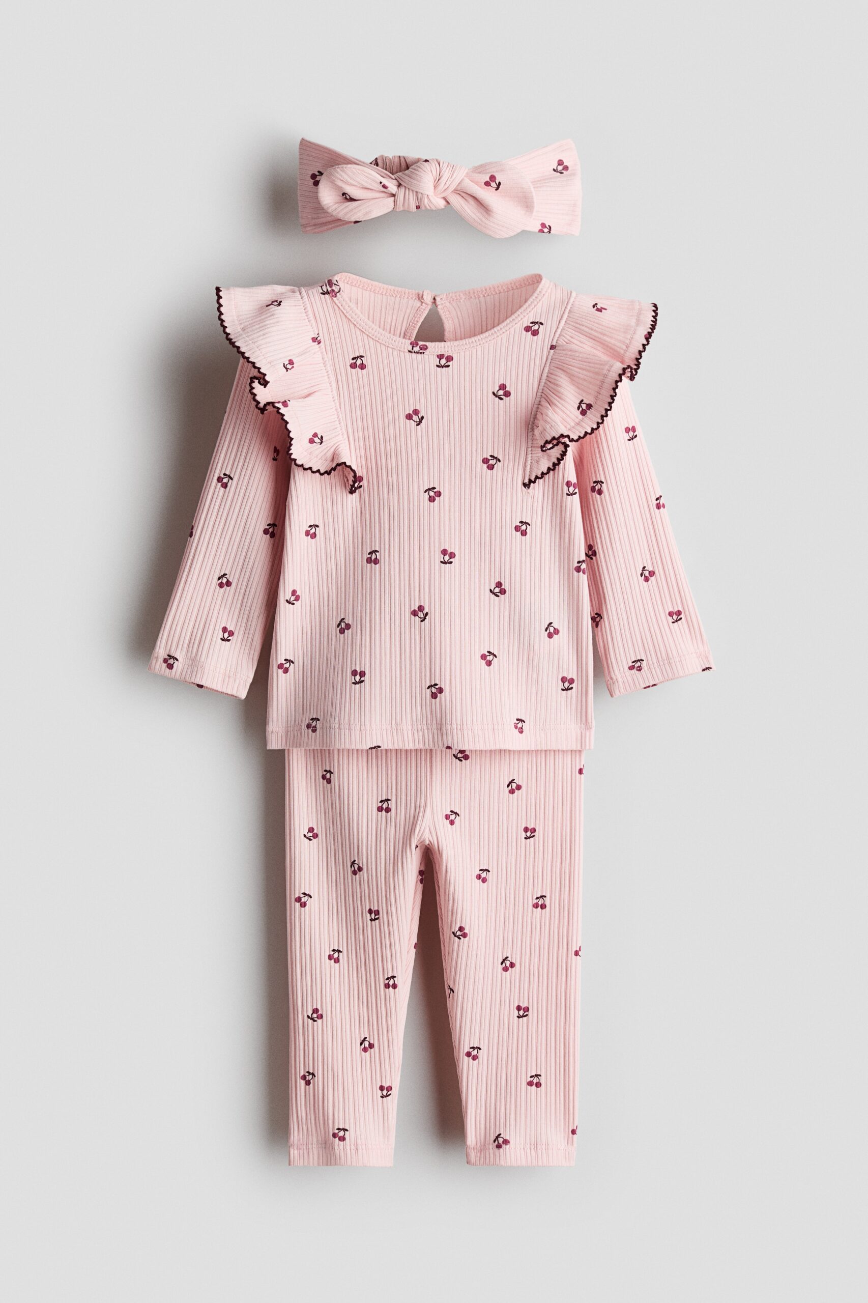 H & M - Driedelige katoenen set met print - Lichtroze/Kersen