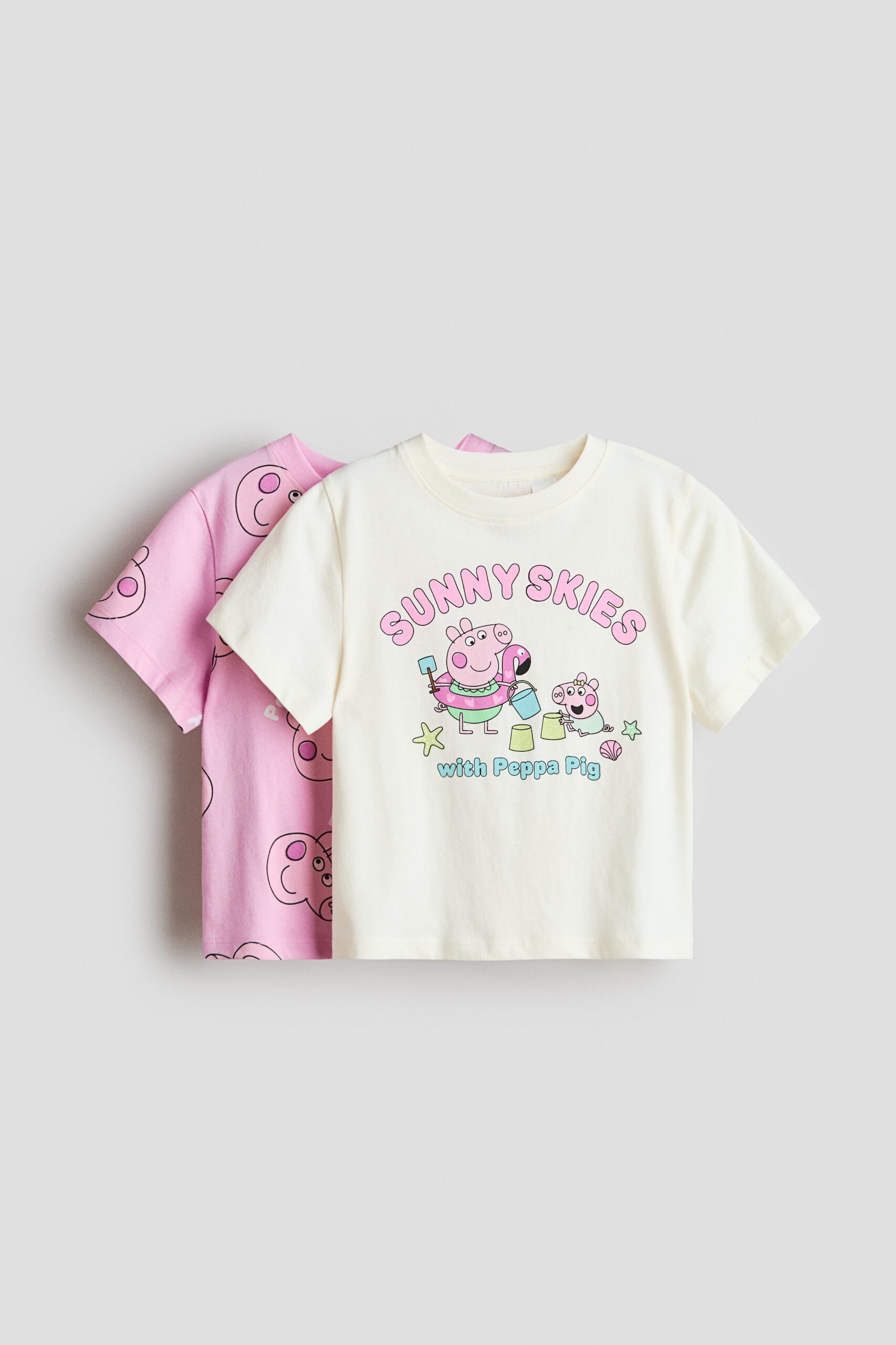 H & M - Set van 2 T-shirts met print - Lichtroze/Peppa Big