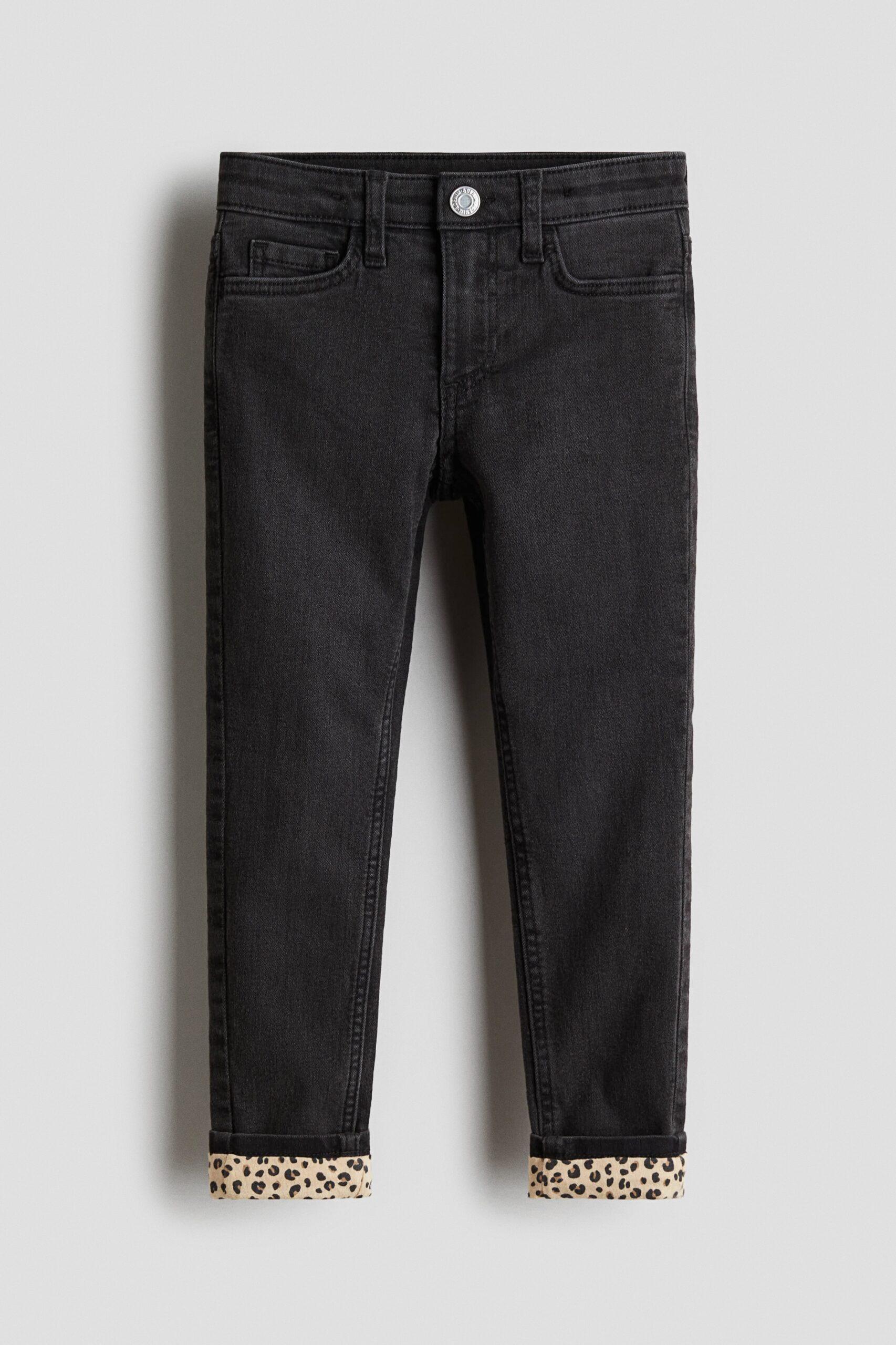 H & M - Skinny Fit Lined Jeans - Zwart/Luipaarddessin