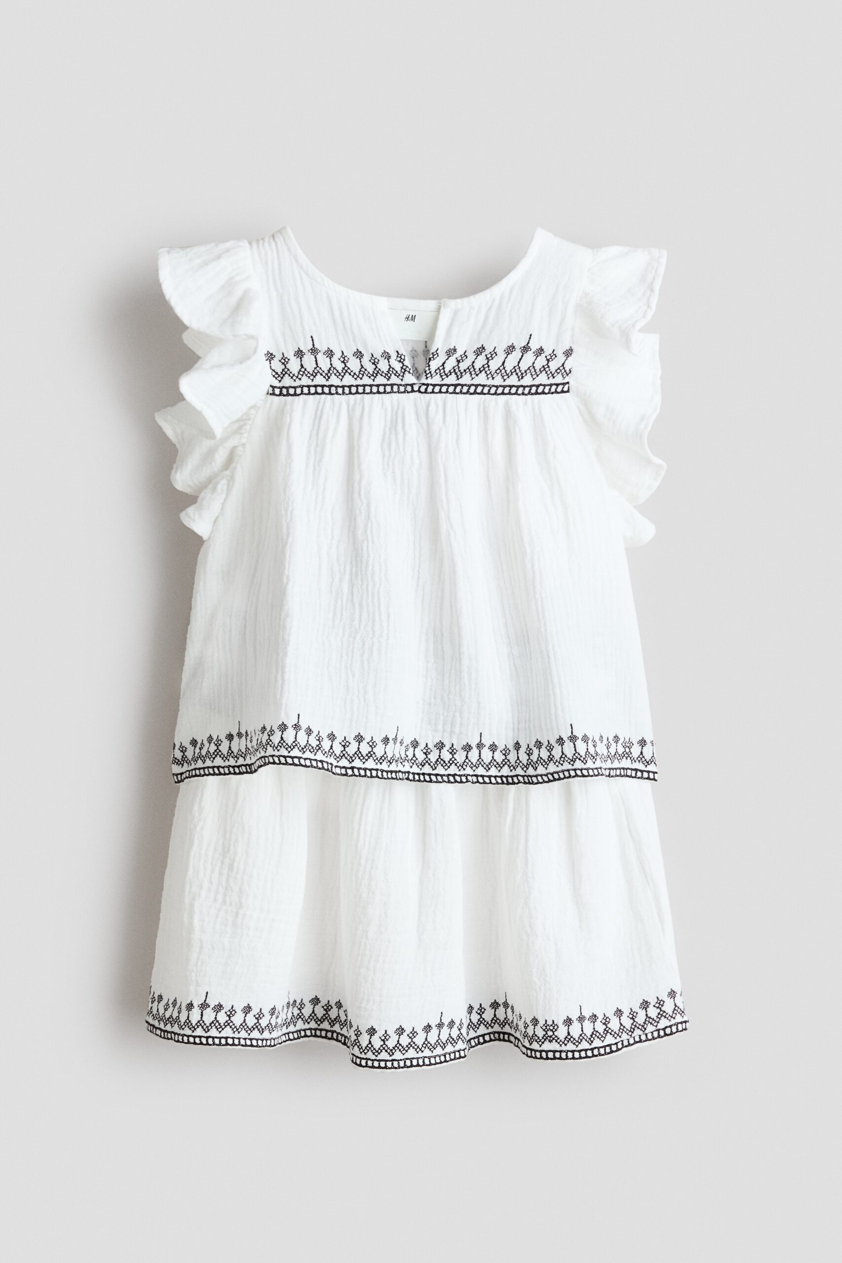 H & M - Tweedelige mousseline set met borduursel - Wit